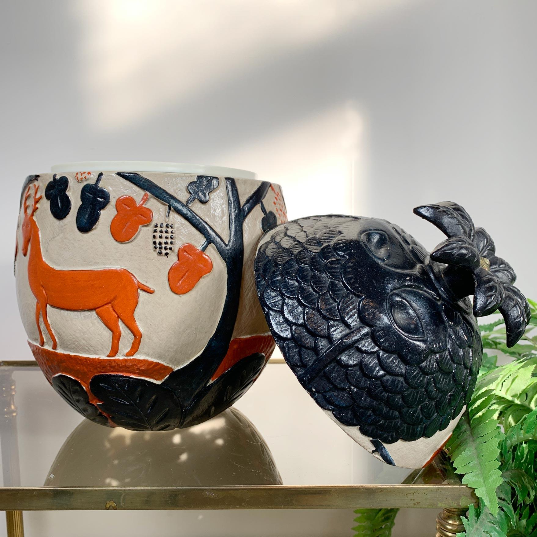 Hand-Painted Modernist Ice Bucket in the Style of Marc Chagall, 1950’s