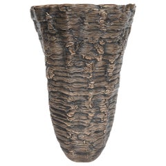 Modernist Ice Cast Patinated Bronze Vase with Wax Finish by Steven Haulenbeek