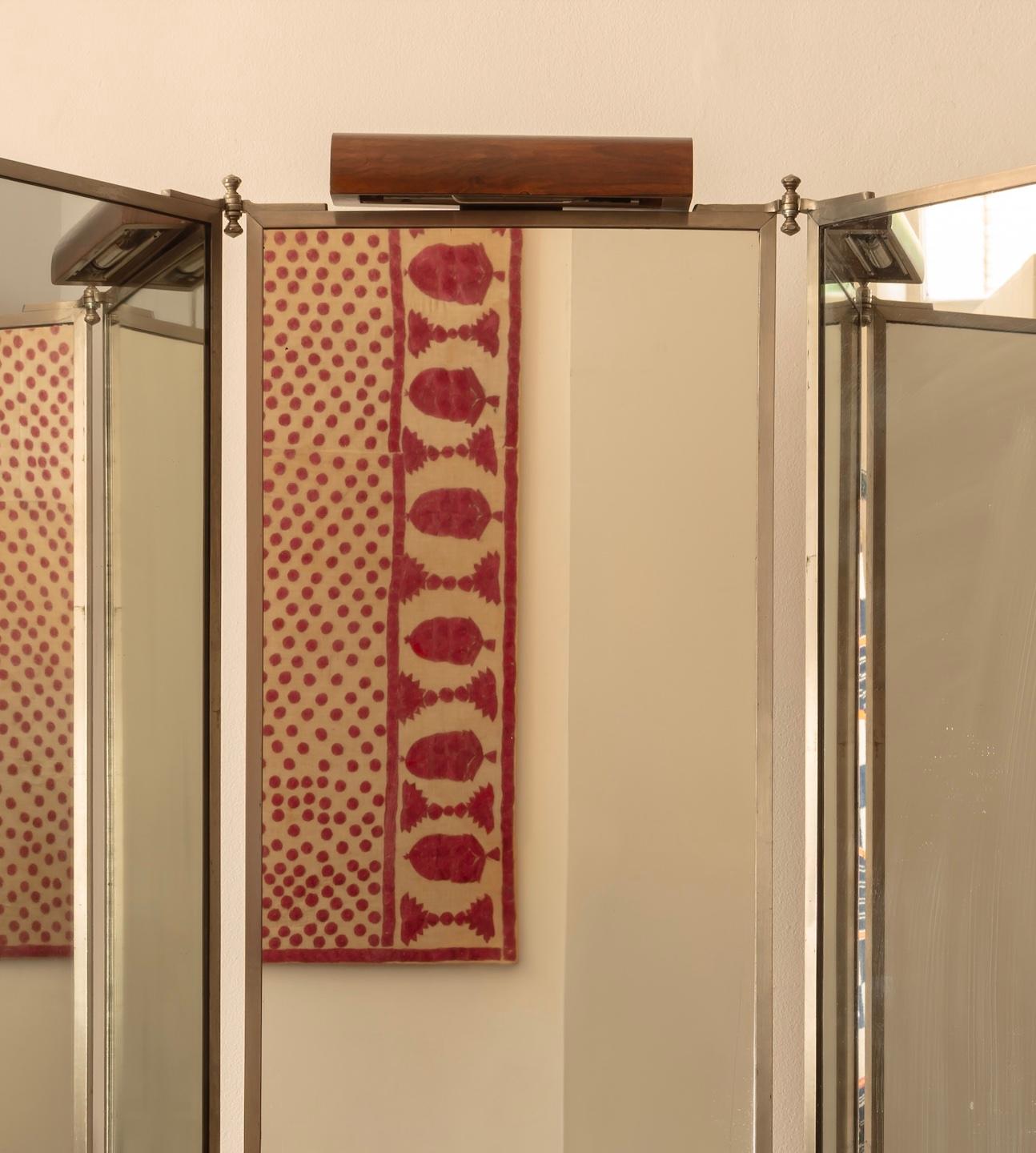 Early 20th Century Modernist Illuminated Triptych Mirror. Probably Maison Brot. French, 1920s