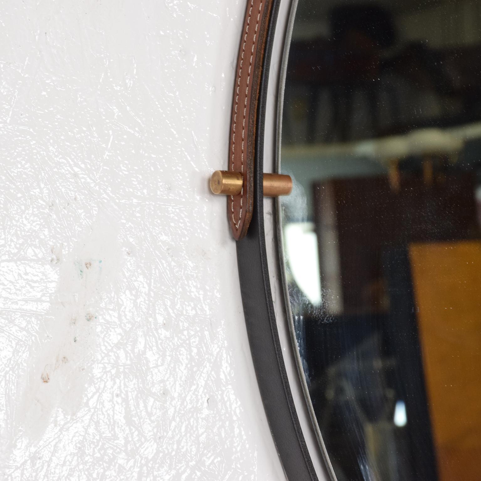 Powder-Coated Modernist Industrial Wall Mirror Pablex with Leather Straps