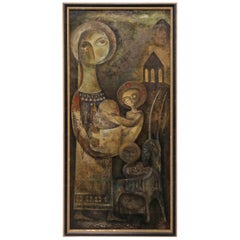 Modernist Inspired Fable Painting by Armenian Artist A. Mouradian
