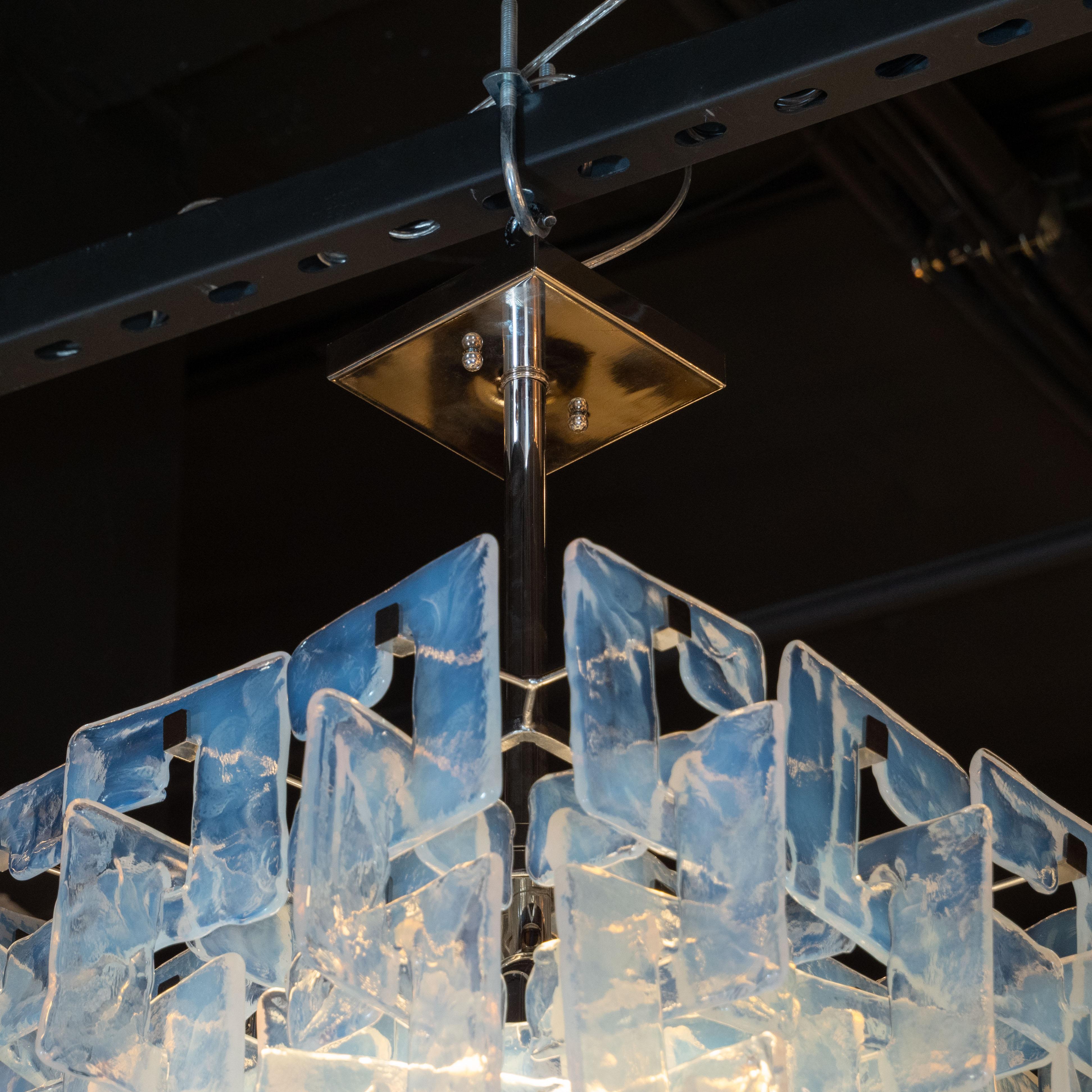 Italian Modernist Interlocking Chandelier in Hand Blown Murano Opalescent Glass For Sale
