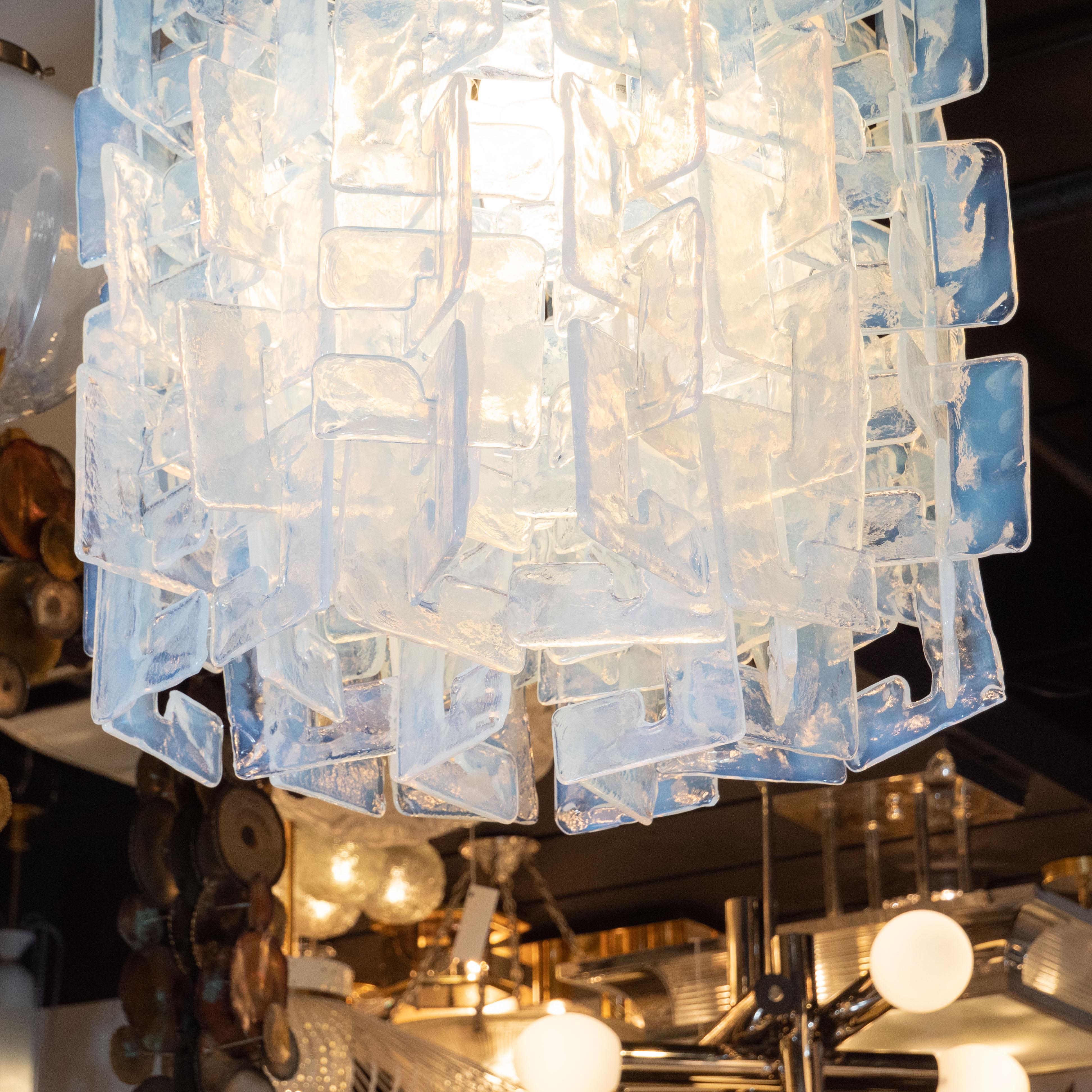 Contemporary Modernist Interlocking Chandelier in Hand Blown Murano Opalescent Glass For Sale