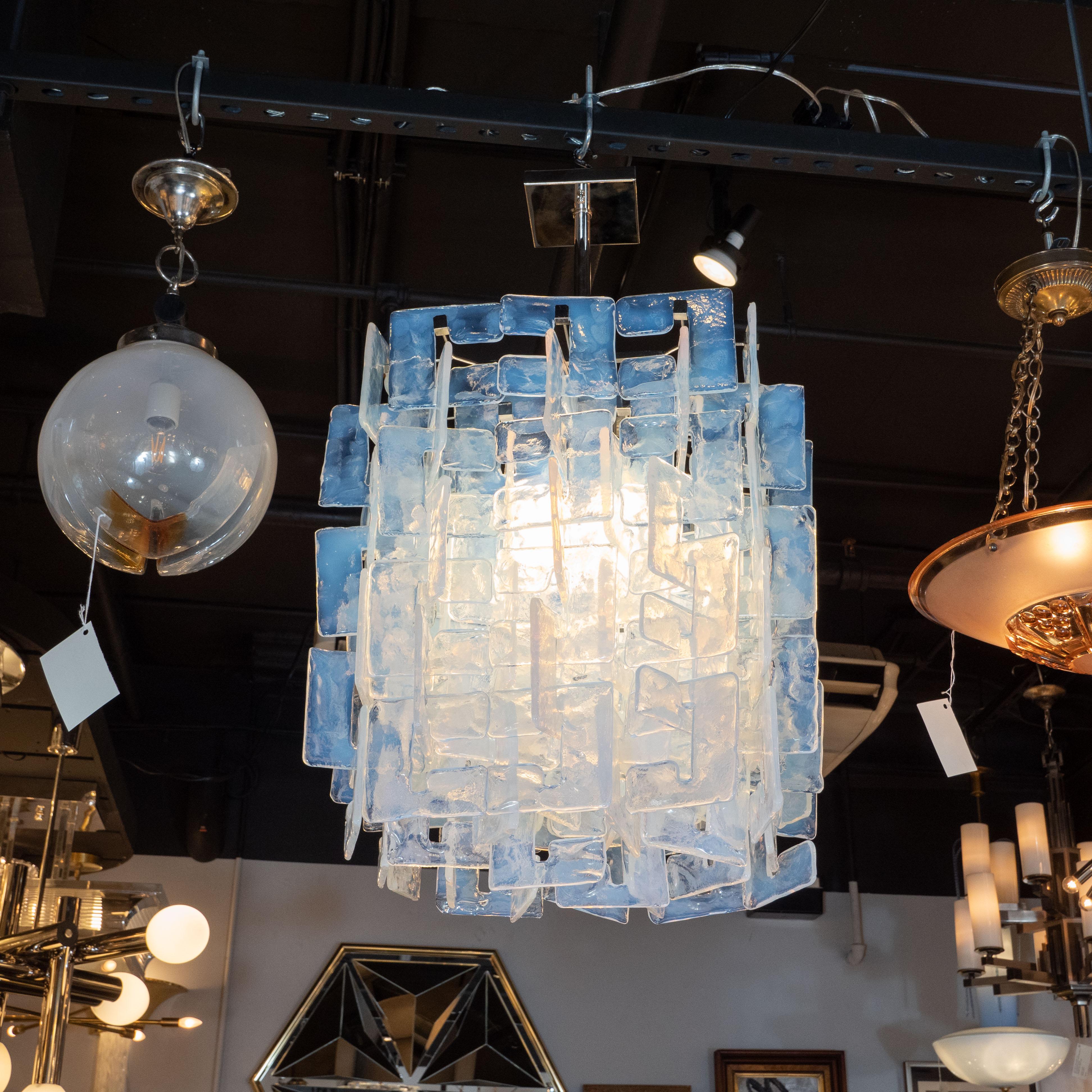 Murano Glass Modernist Interlocking Chandelier in Hand Blown Murano Opalescent Glass For Sale