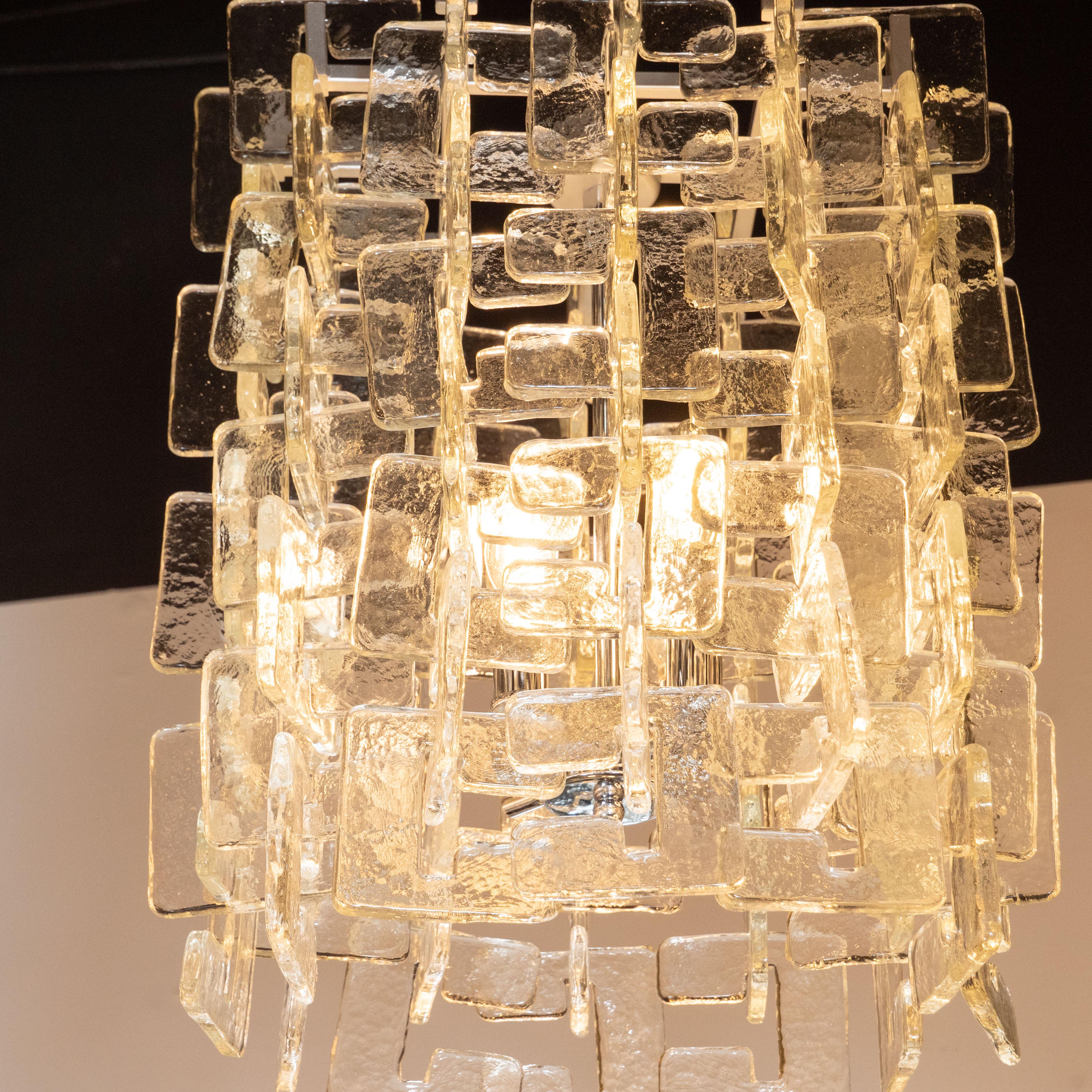 Italian Modernist Interlocking Handblown Murano Glass Chandelier with Chrome Fittings