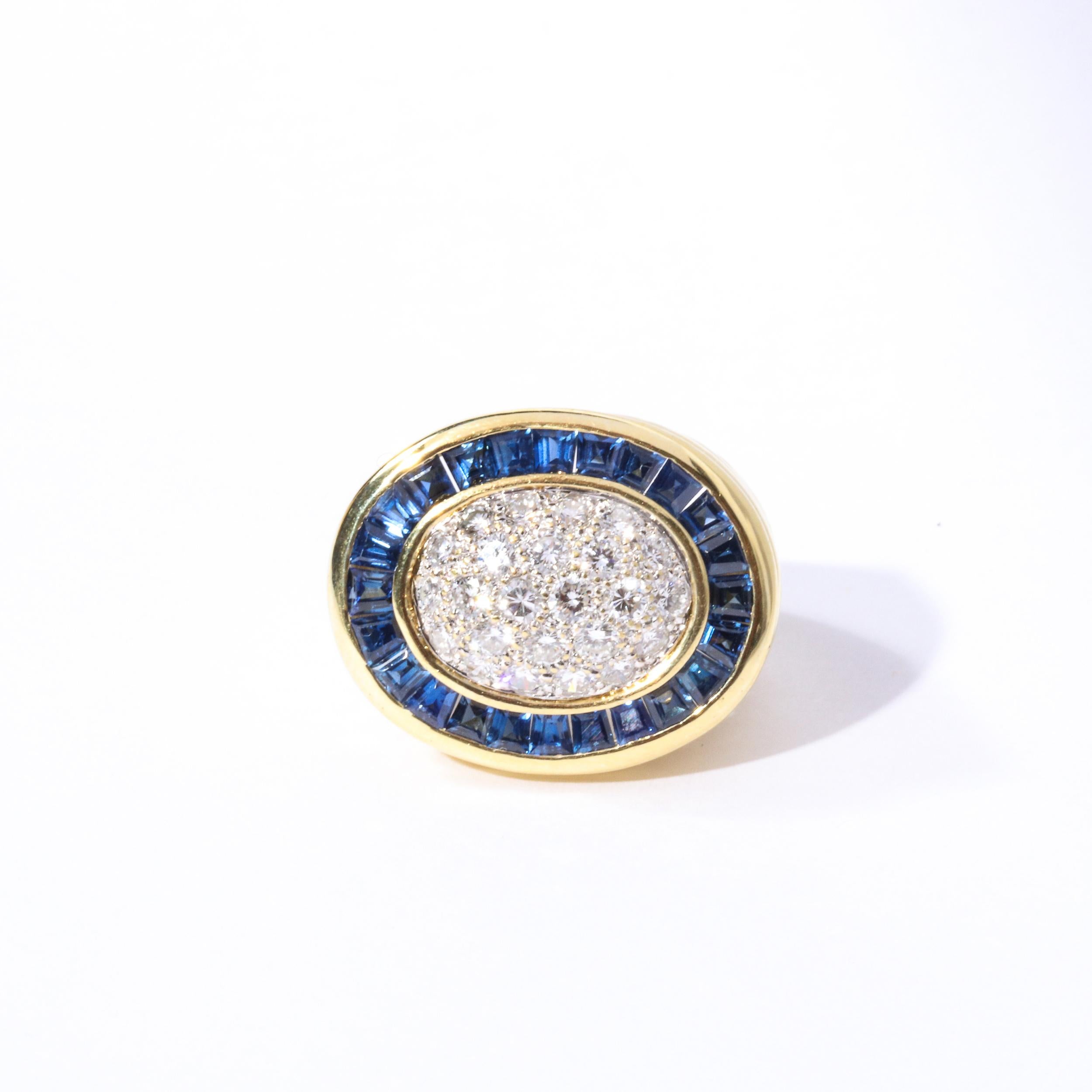 For Sale:  Modernist Invisibly Set Sapphire Diamond and Gold Ring 2