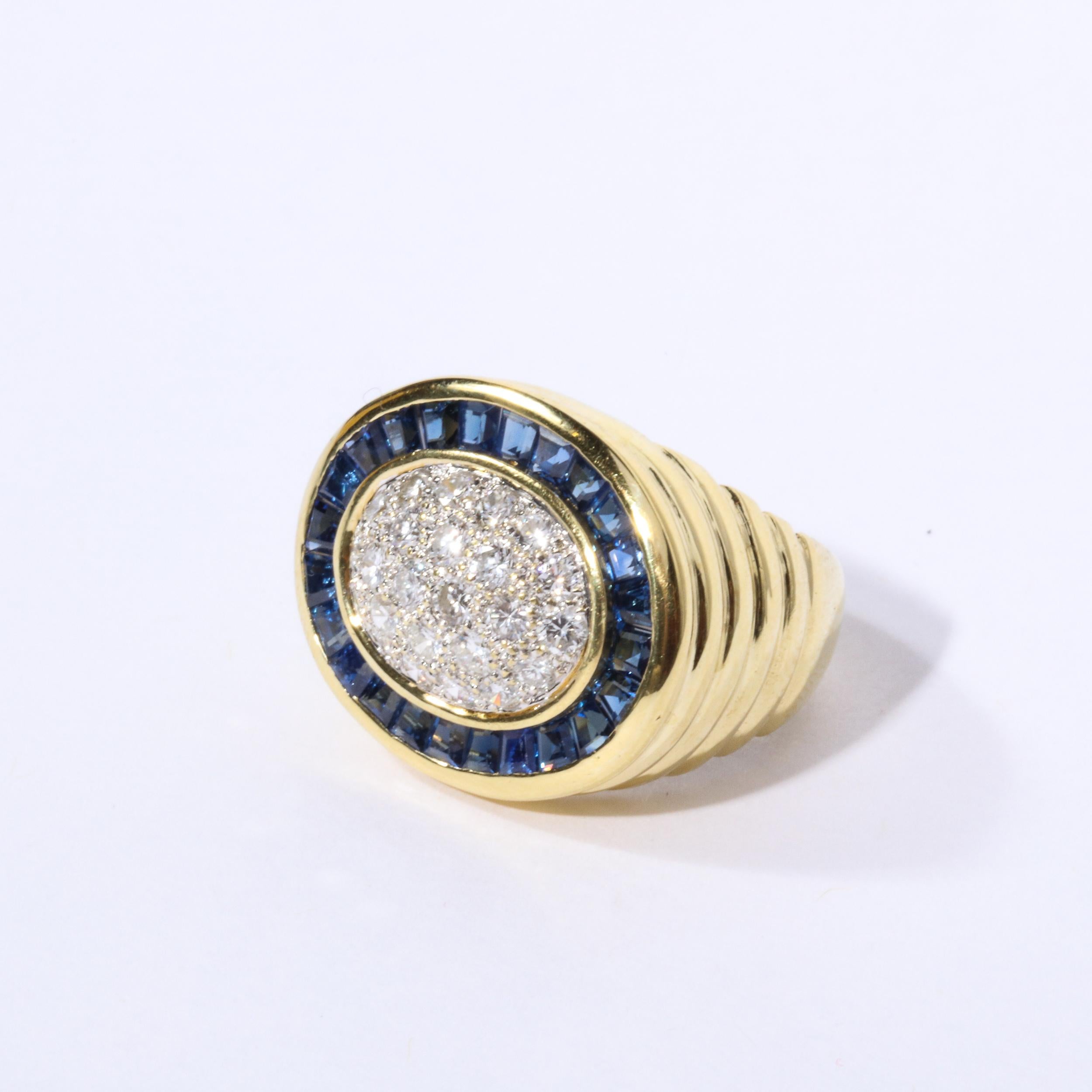 For Sale:  Modernist Invisibly Set Sapphire Diamond and Gold Ring 3