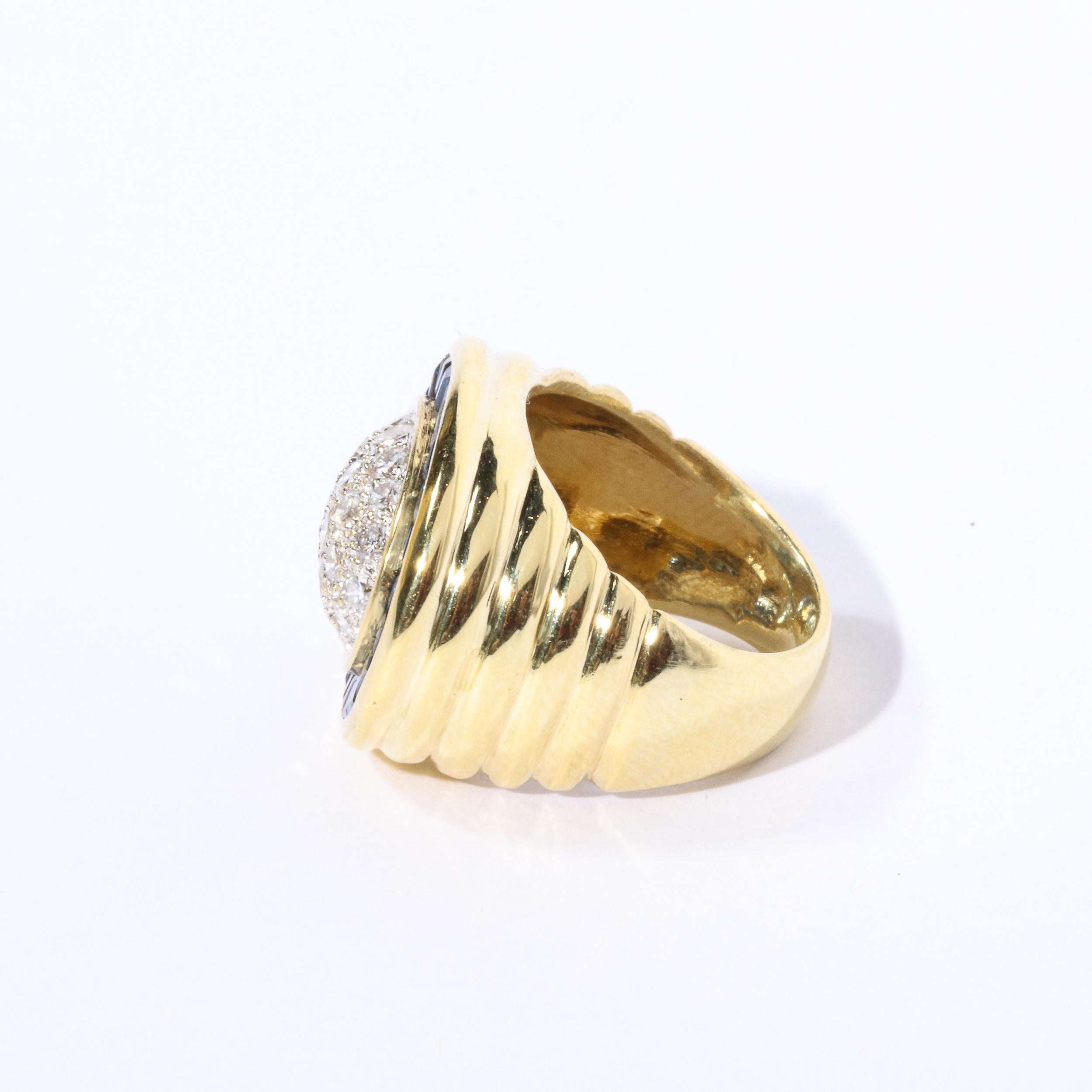 For Sale:  Modernist Invisibly Set Sapphire Diamond and Gold Ring 4