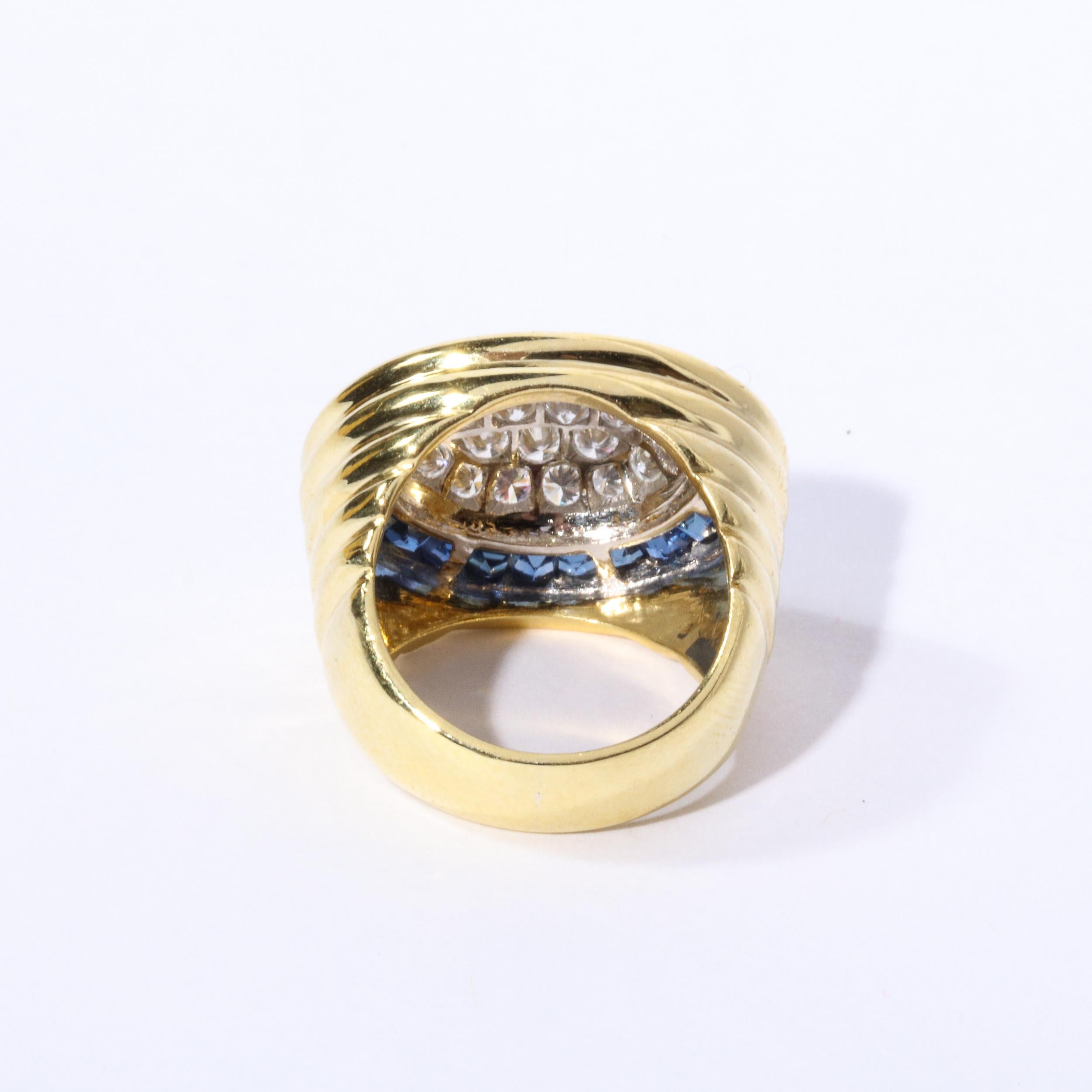 For Sale:  Modernist Invisibly Set Sapphire Diamond and Gold Ring 5