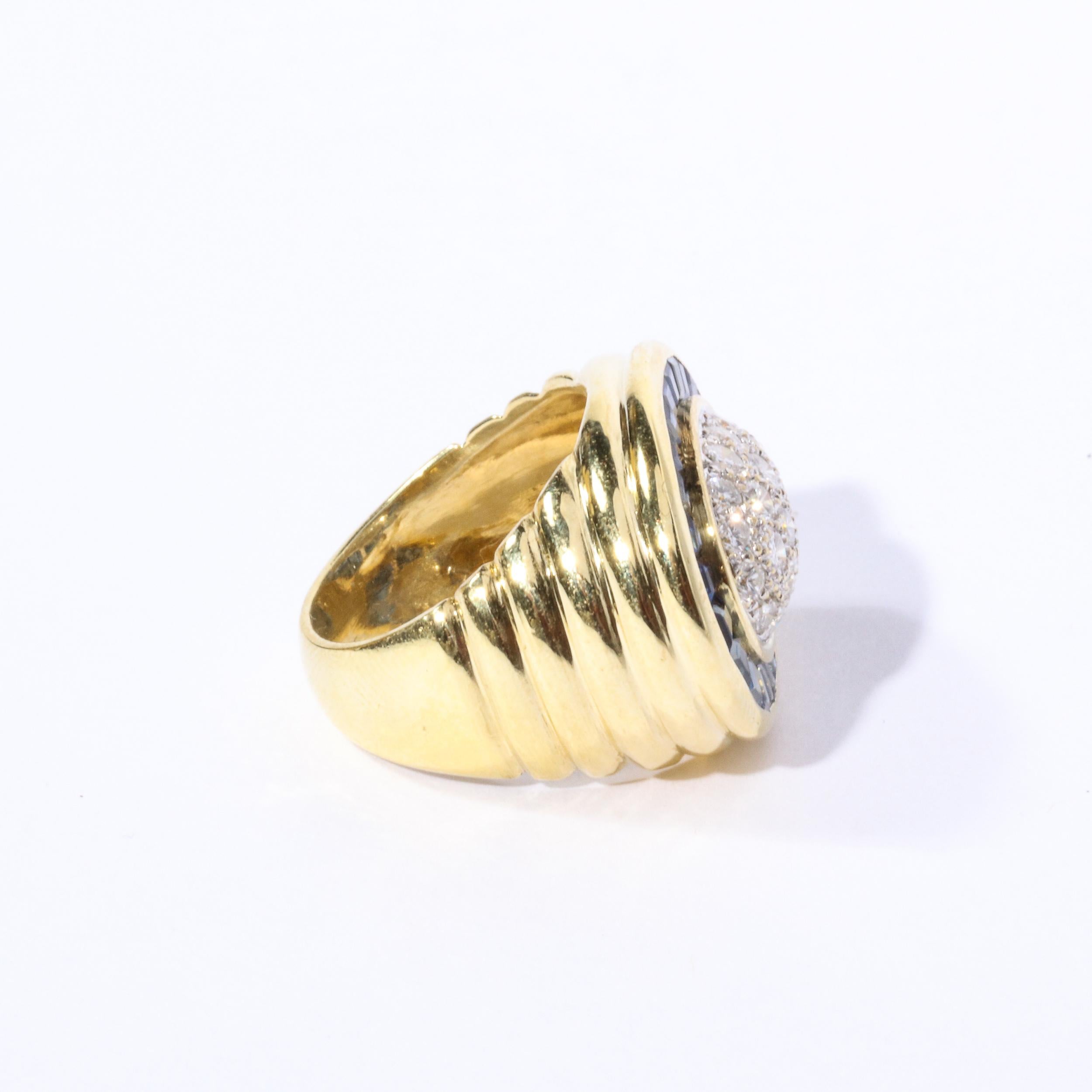 For Sale:  Modernist Invisibly Set Sapphire Diamond and Gold Ring 6