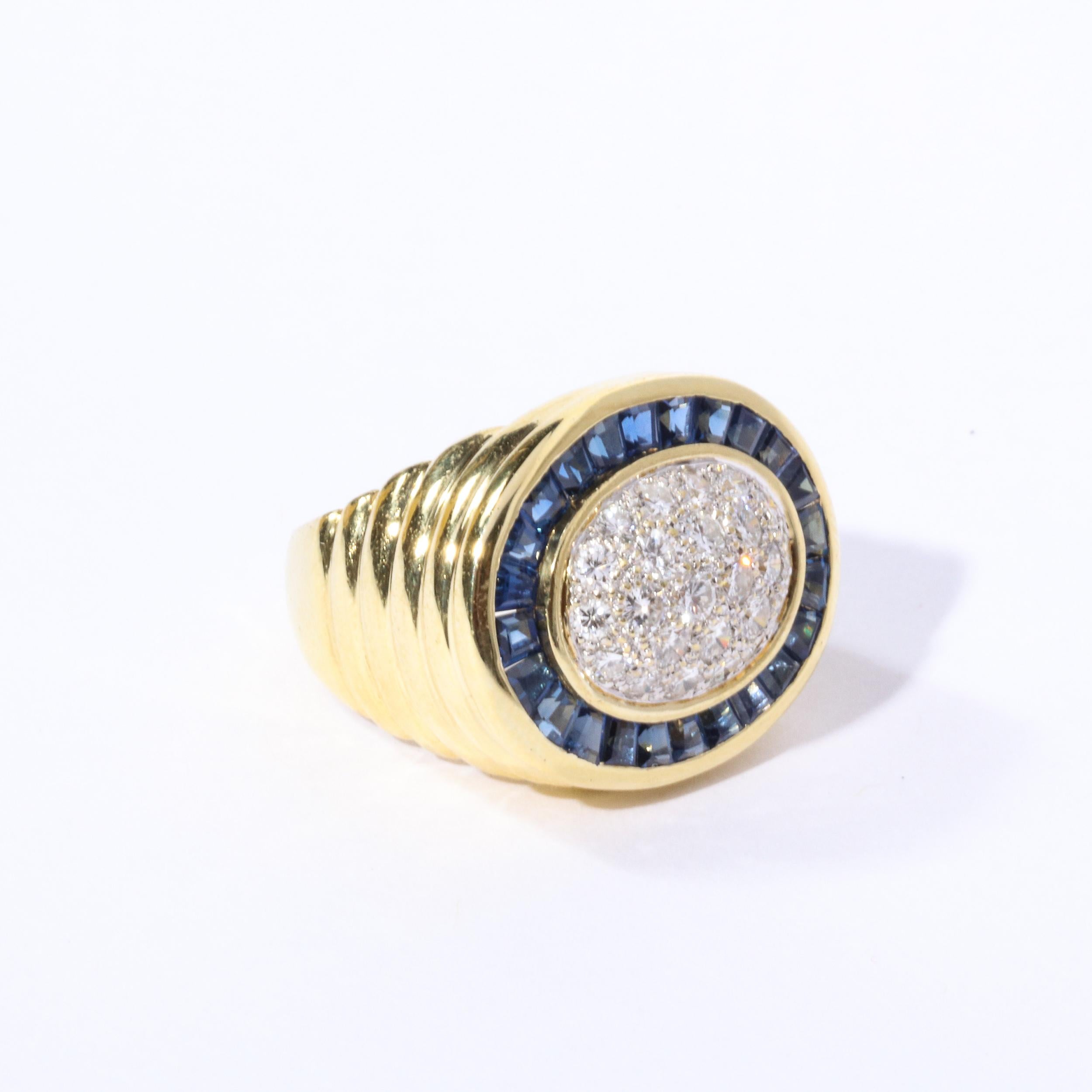 For Sale:  Modernist Invisibly Set Sapphire Diamond and Gold Ring 7