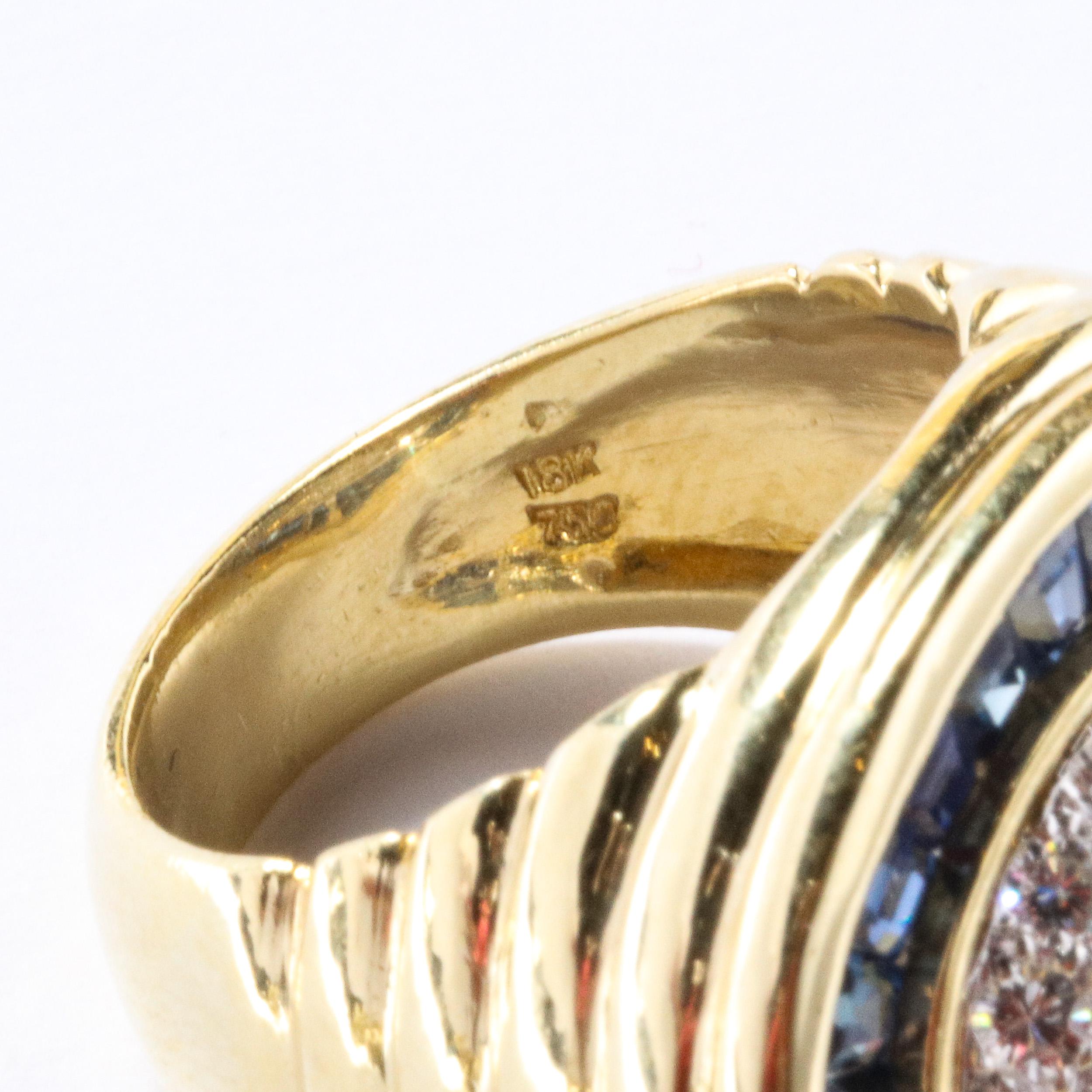 For Sale:  Modernist Invisibly Set Sapphire Diamond and Gold Ring 8