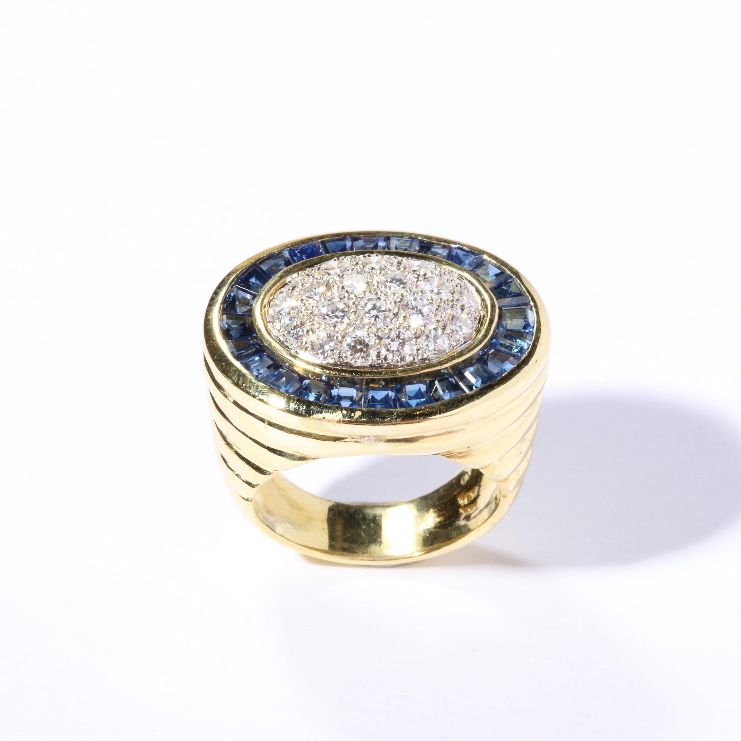 For Sale:  Modernist Invisibly Set Sapphire Diamond and Gold Ring 9