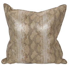 Vintage Modernist Iridescent Tan and Metallic Python Pattern Pillow with Helix Piping