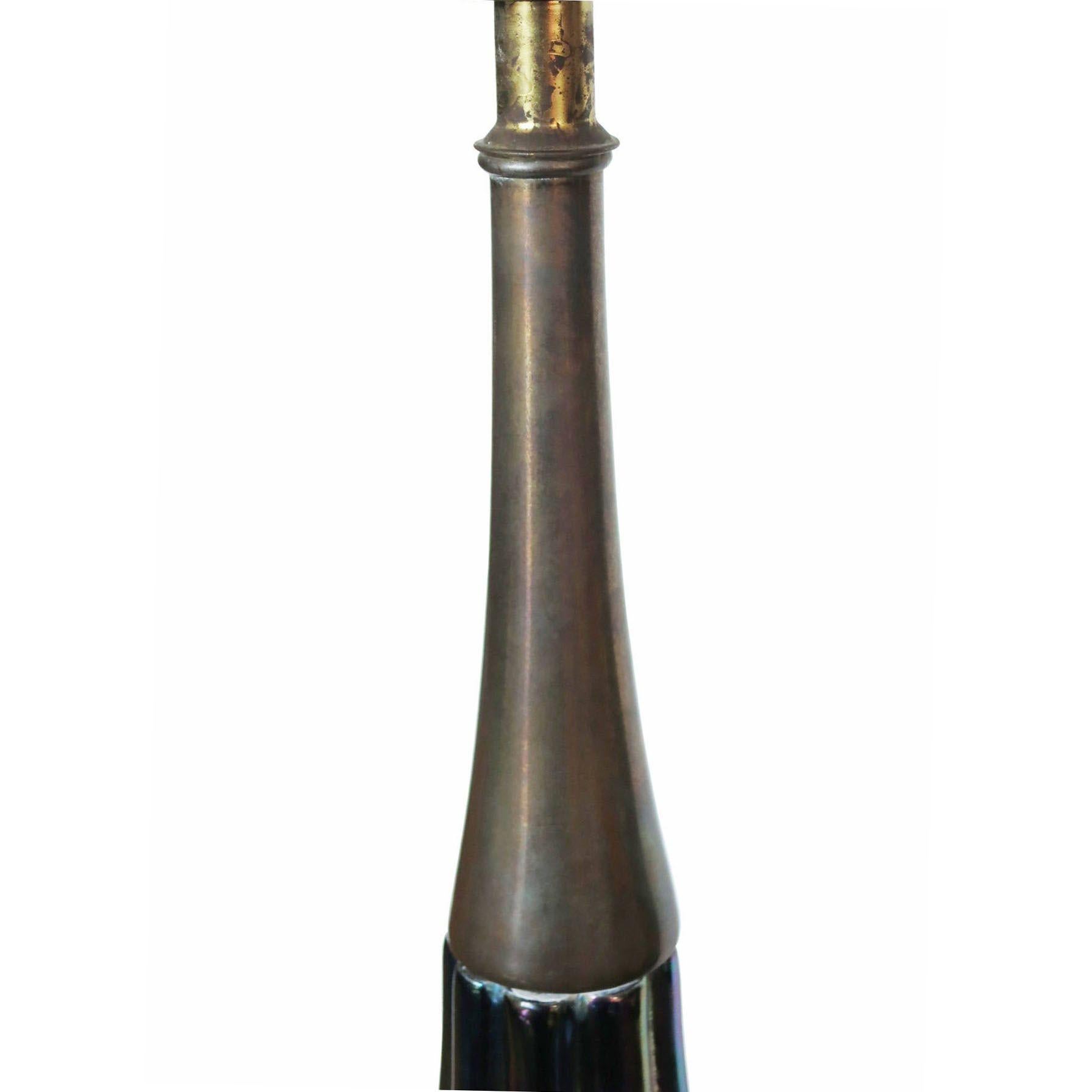 Mid-Century Modern Mid-century Iridized Art Glass Table Lamp w/ Brass Base For Sale