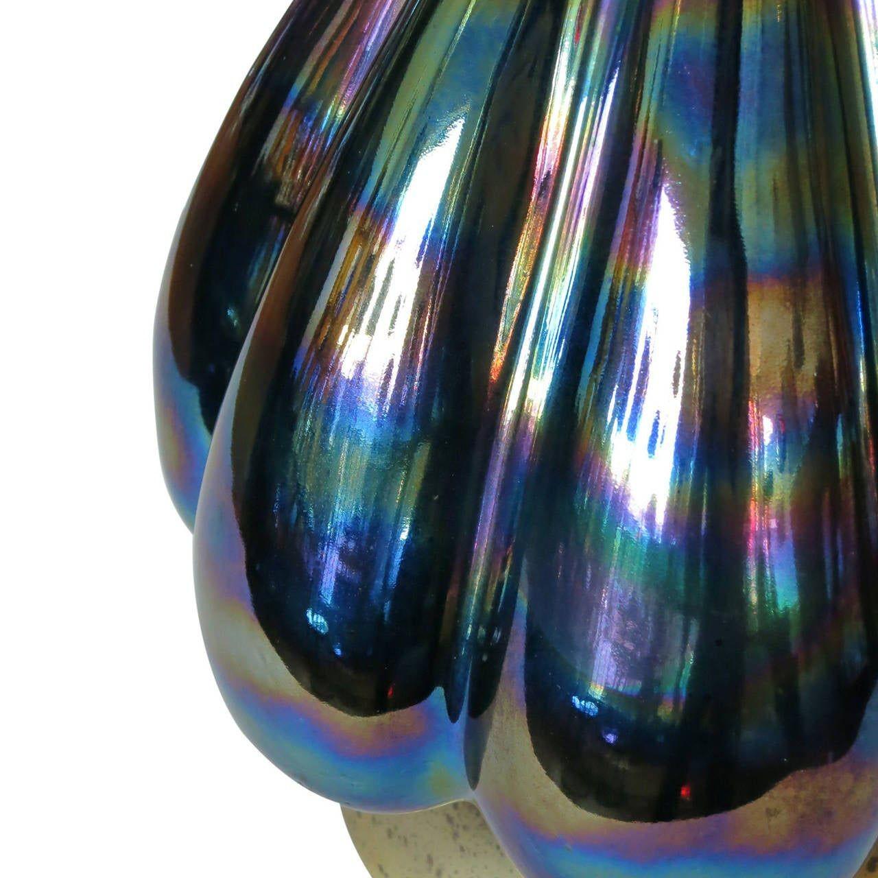Mid-20th Century Mid-century Iridized Art Glass Table Lamp w/ Brass Base For Sale
