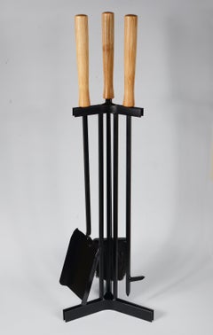 Modernist Iron and Ash Fireplace Tools