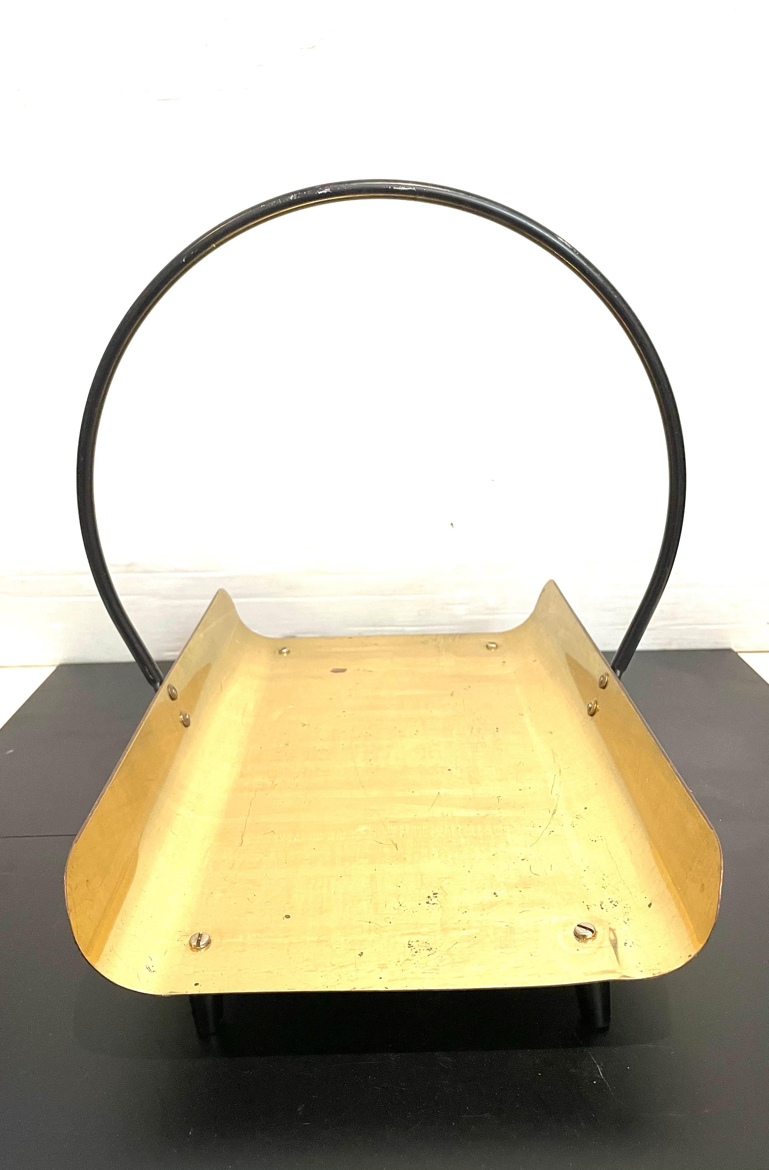 Modernist Iron and Brass Log Holder/Magazine Rack 1950s Atomic Age In Good Condition In San Diego, CA