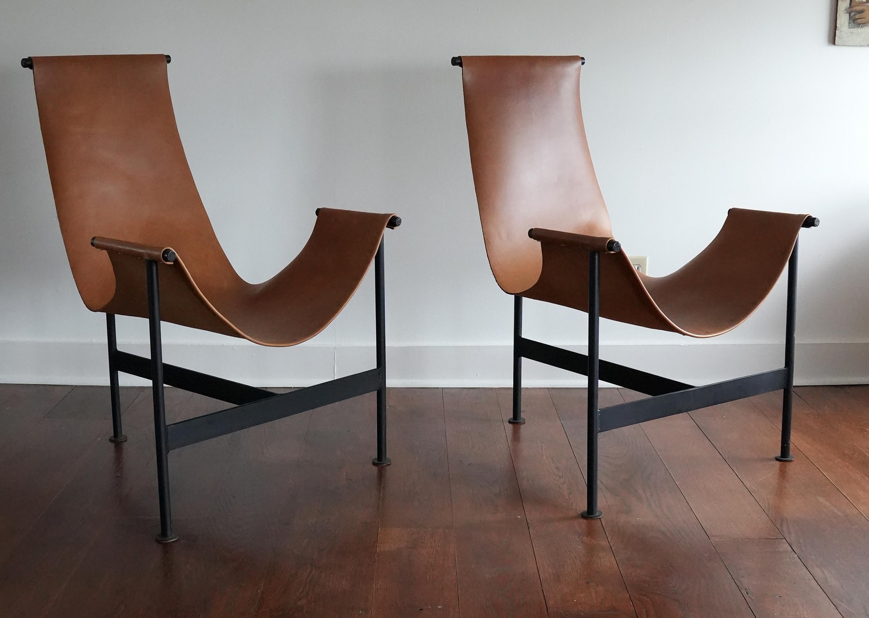Modernist Iron and Leather Sling Chairs In Good Condition In Hudson, NY