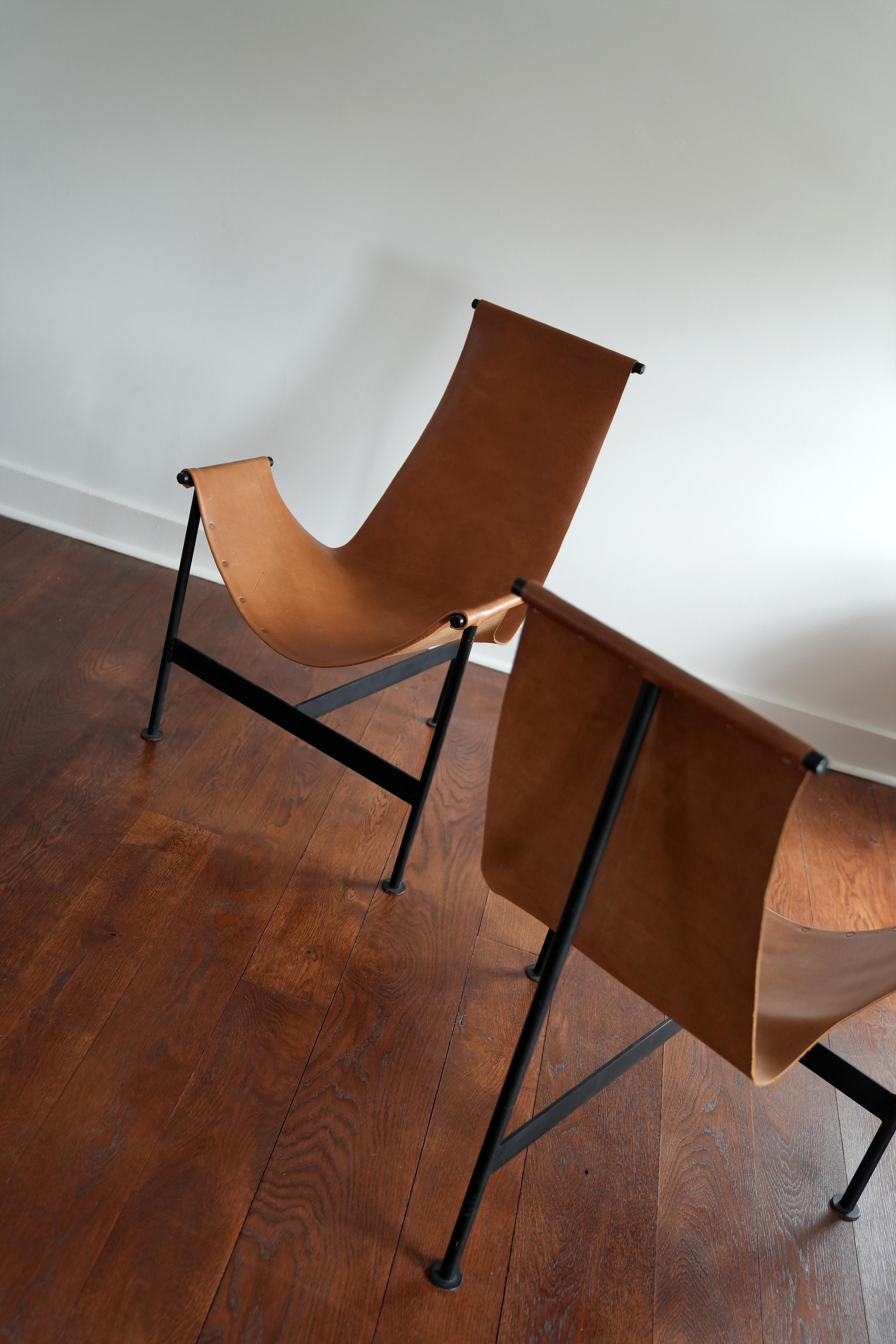 20th Century Modernist Iron and Leather Sling Chairs