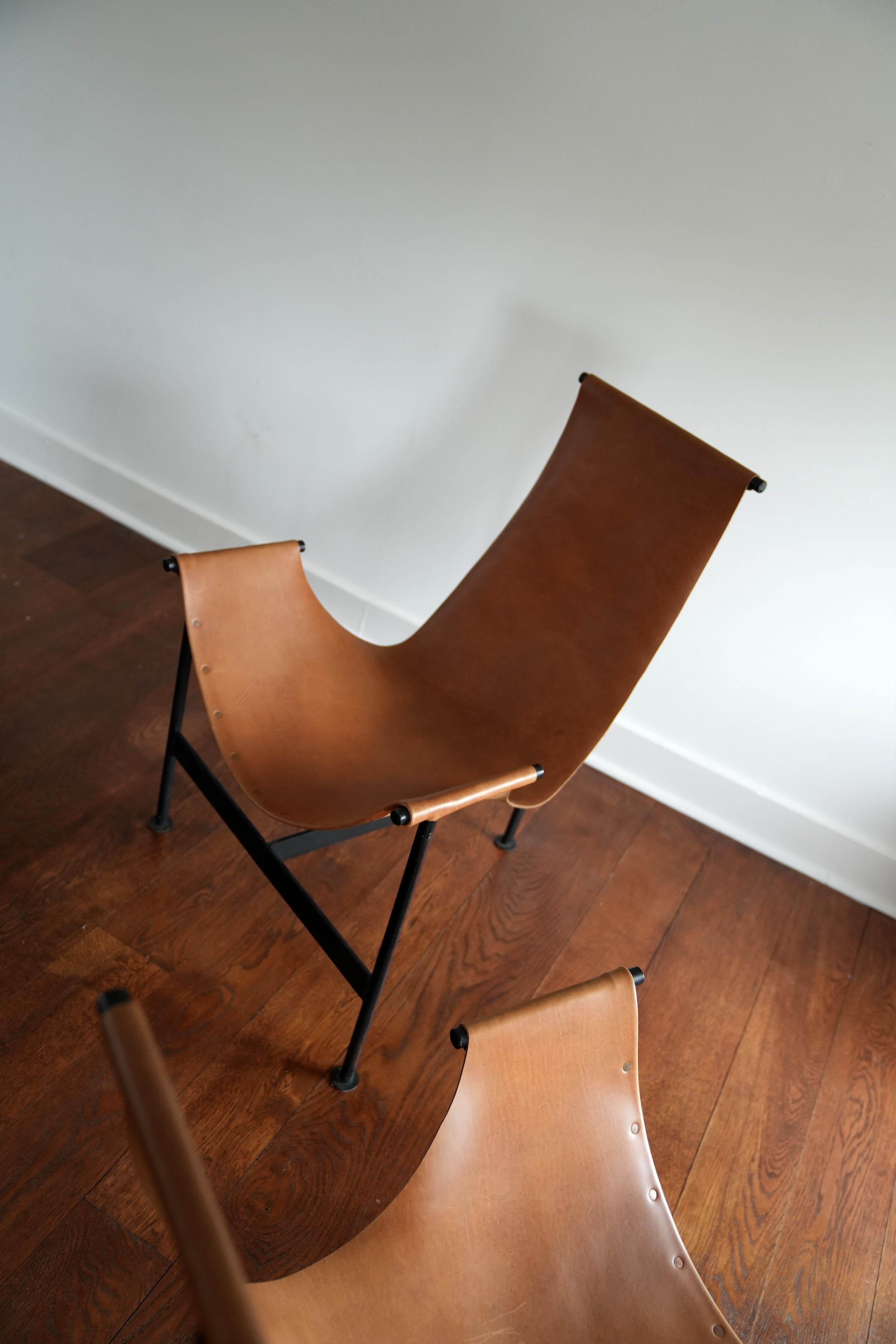 Modernist Iron and Leather Sling Chairs 1
