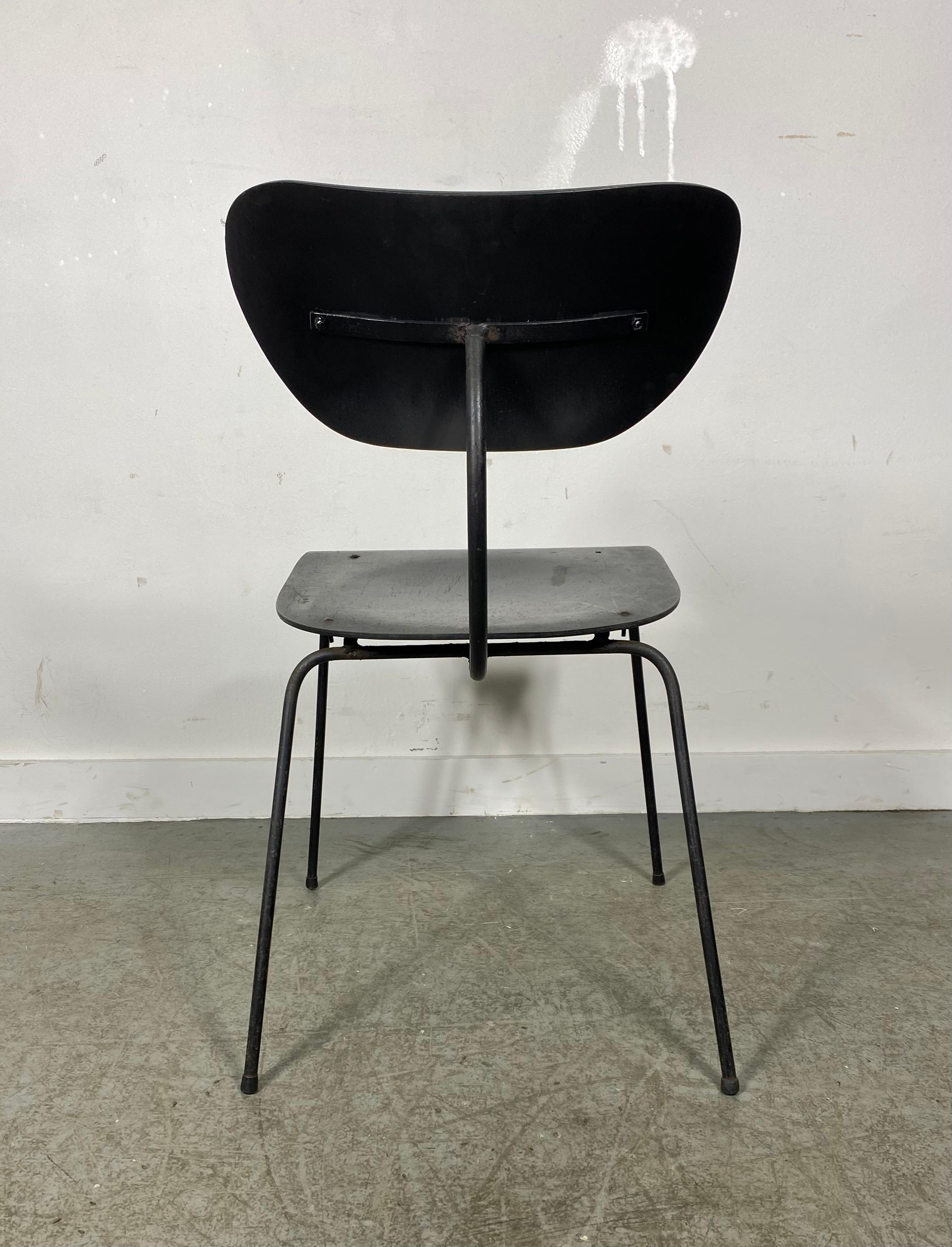 Mid-Century Modern Modernist Iron and Plywood side chair attributed to Egon Eiermann, Germany For Sale