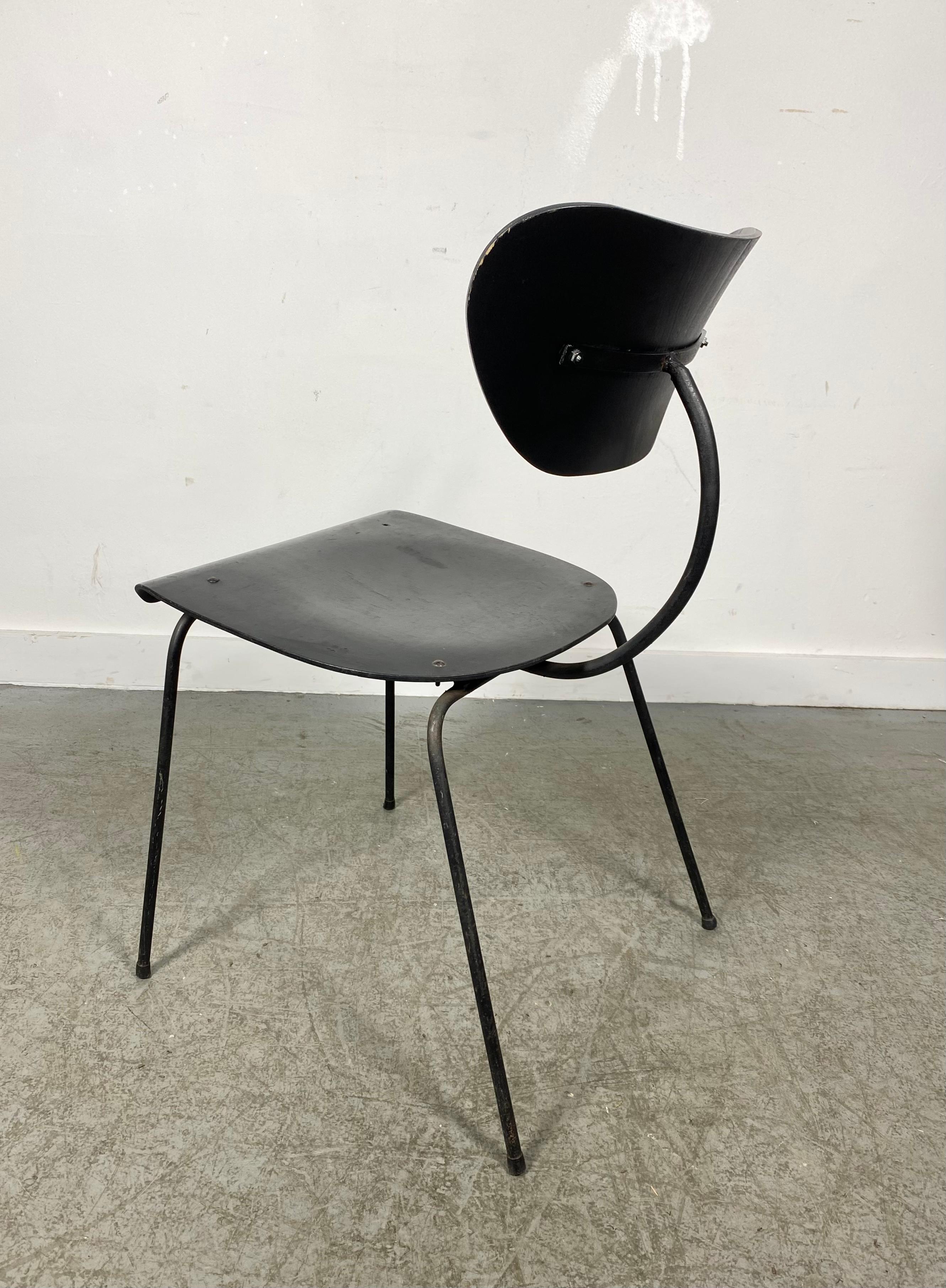 Mid-20th Century Modernist Iron and Plywood side chair attributed to Egon Eiermann, Germany For Sale
