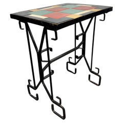 Modernist Iron and Tile Top Side Table.. Deco / Greek key design.
