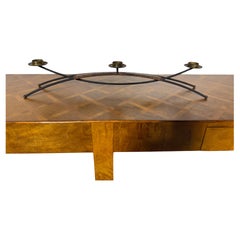 Modernist Iron and wicker wrap Triple Candelabra by Tony Paul