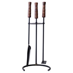 Modernist Iron and Wood Fire Place Tool Set