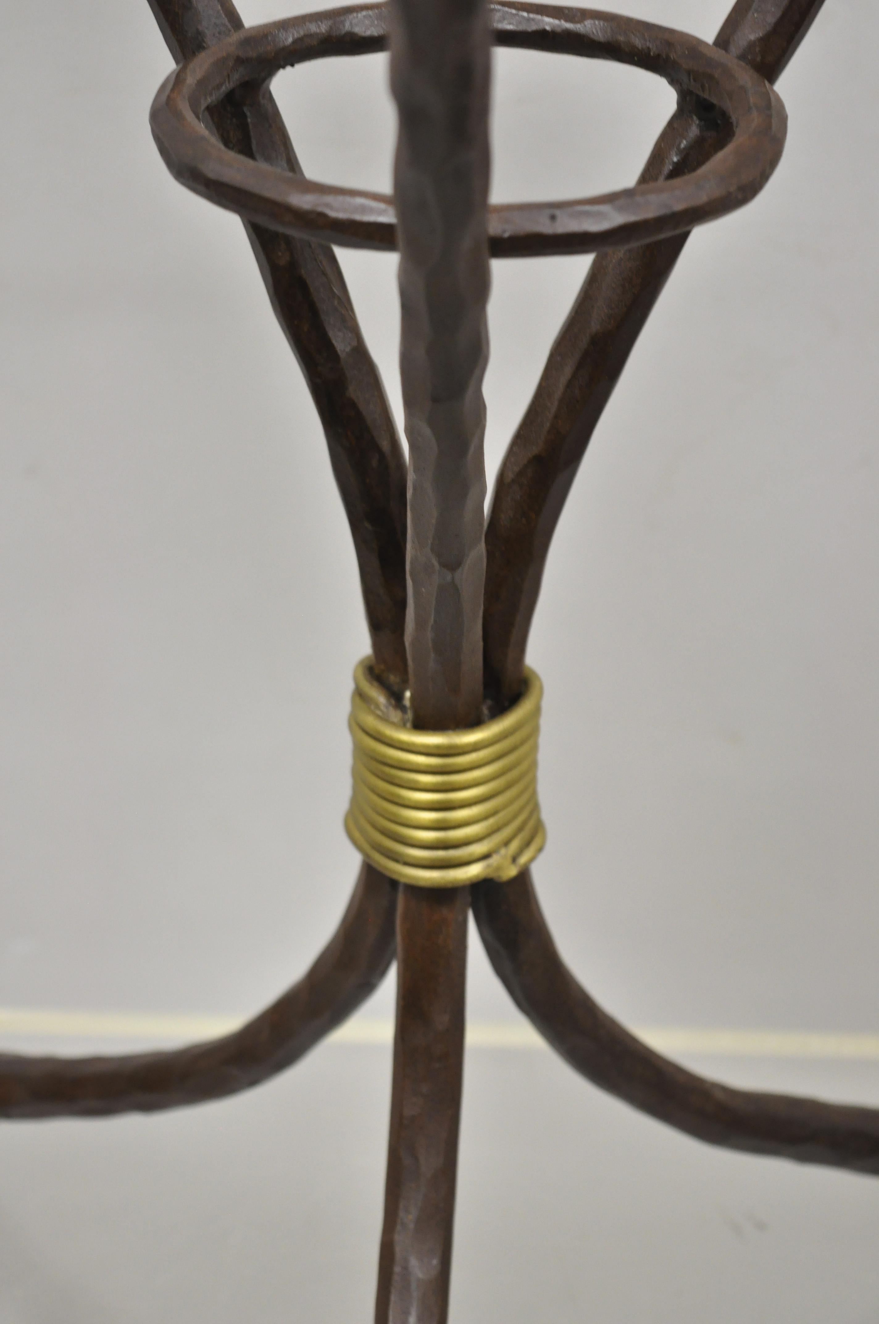 North American Modernist Iron Brass 3 Tier Sculptural Brutalist Floor Candleholder Candelabra For Sale