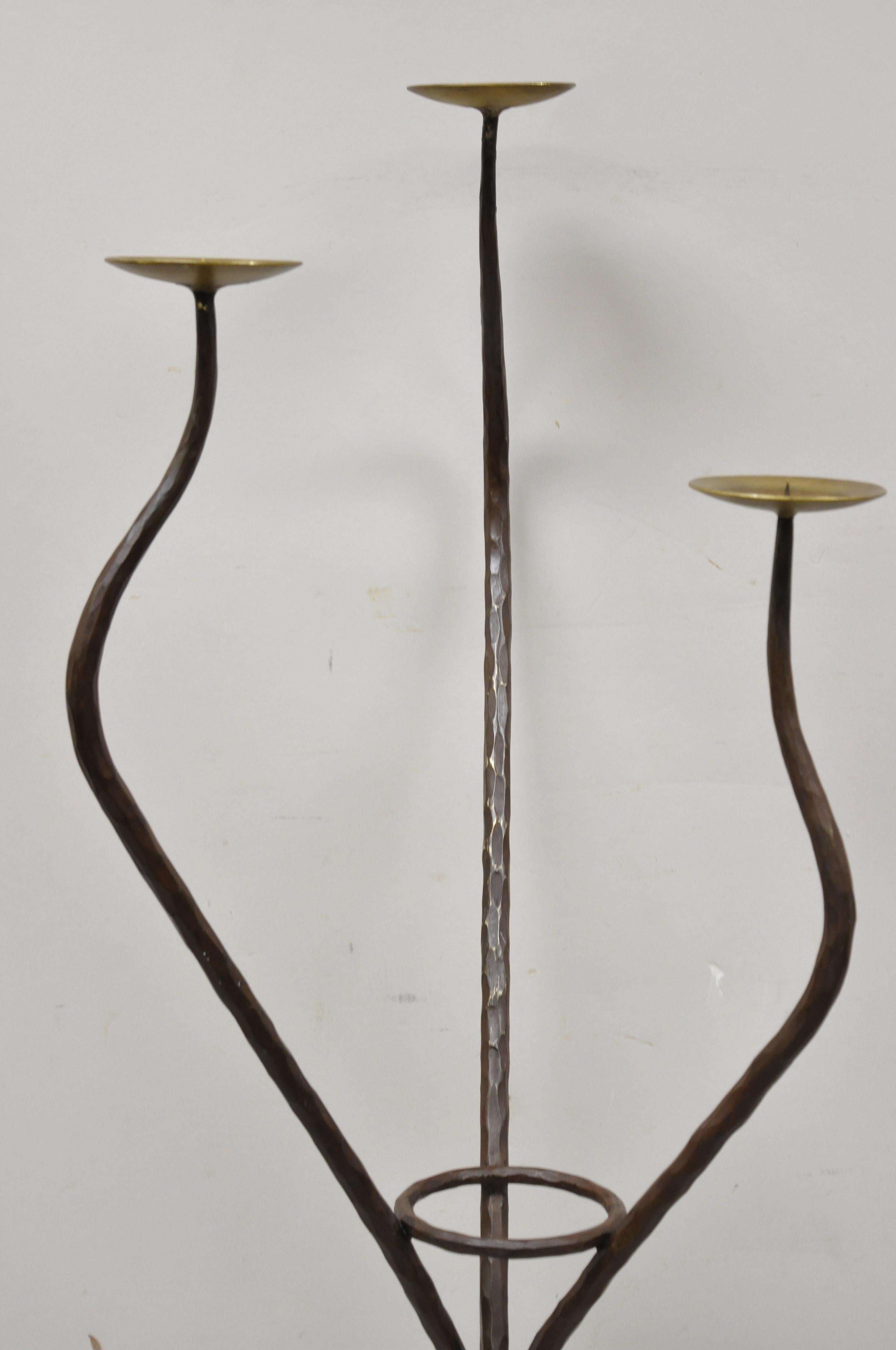 Modernist Iron Brass 3 Tier Sculptural Brutalist Floor Candleholder Candelabra For Sale 1