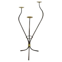 Vintage Modernist Iron Brass 3 Tier Sculptural Brutalist Floor Candleholder Candelabra