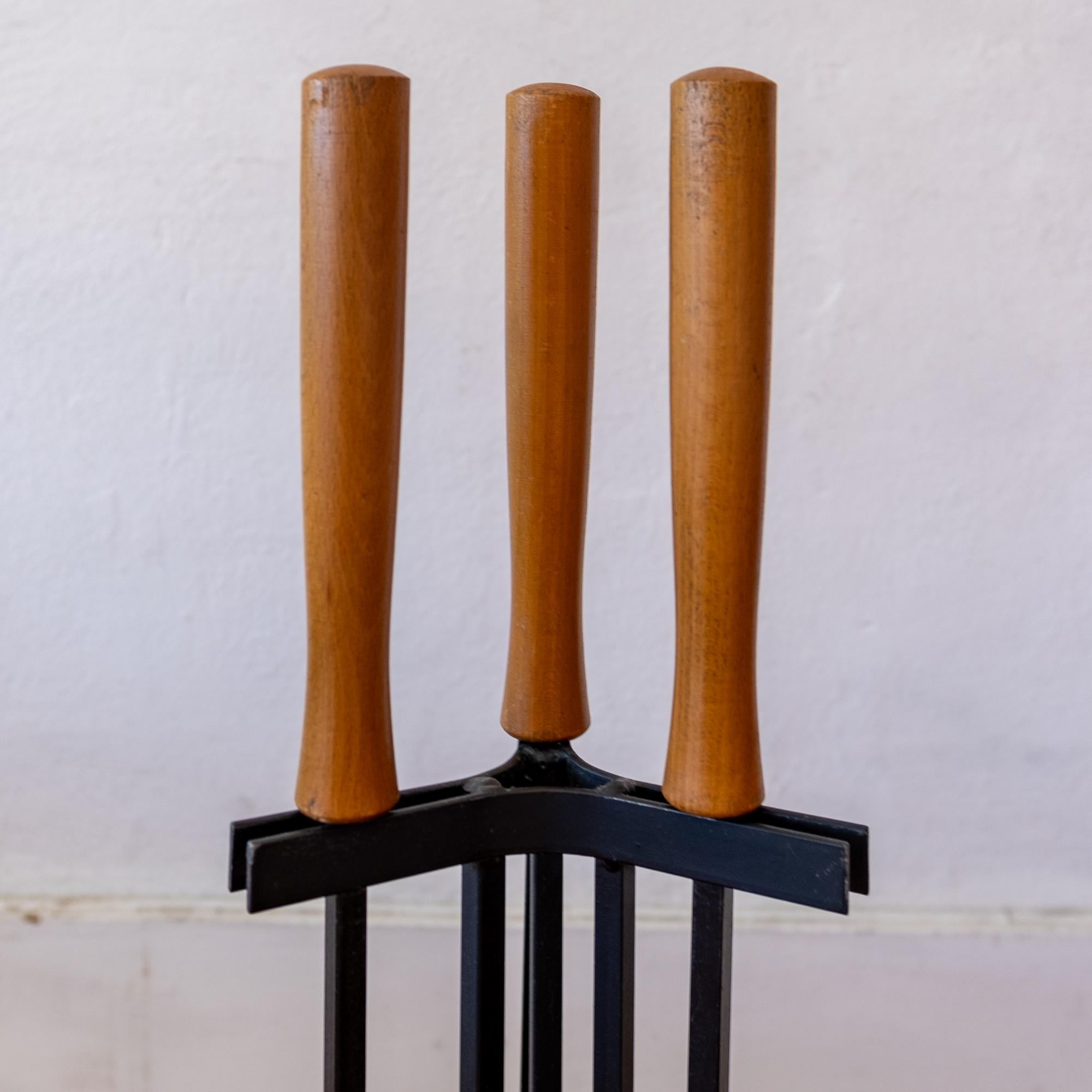 Mid-Century Modern Modernist Iron Fire Tool Set, 1950s