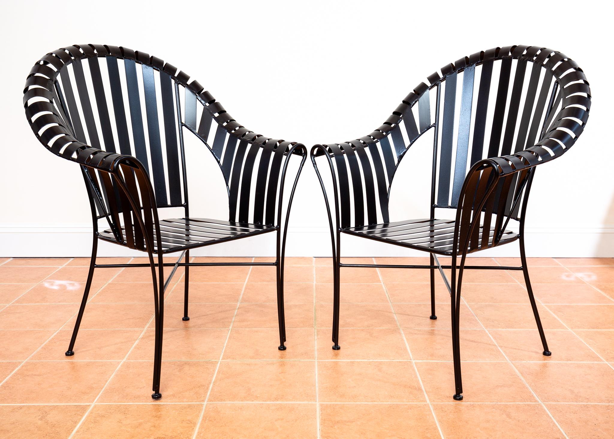 Paire de fauteuils de jardin modernistes à sangles de fer des années 1980, style brutaliste MCM Salterini en vente 5