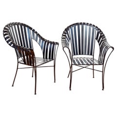 Modernist Iron Strap Garden Armchairs Pair 1980s Salterini Style Brutalist MCM