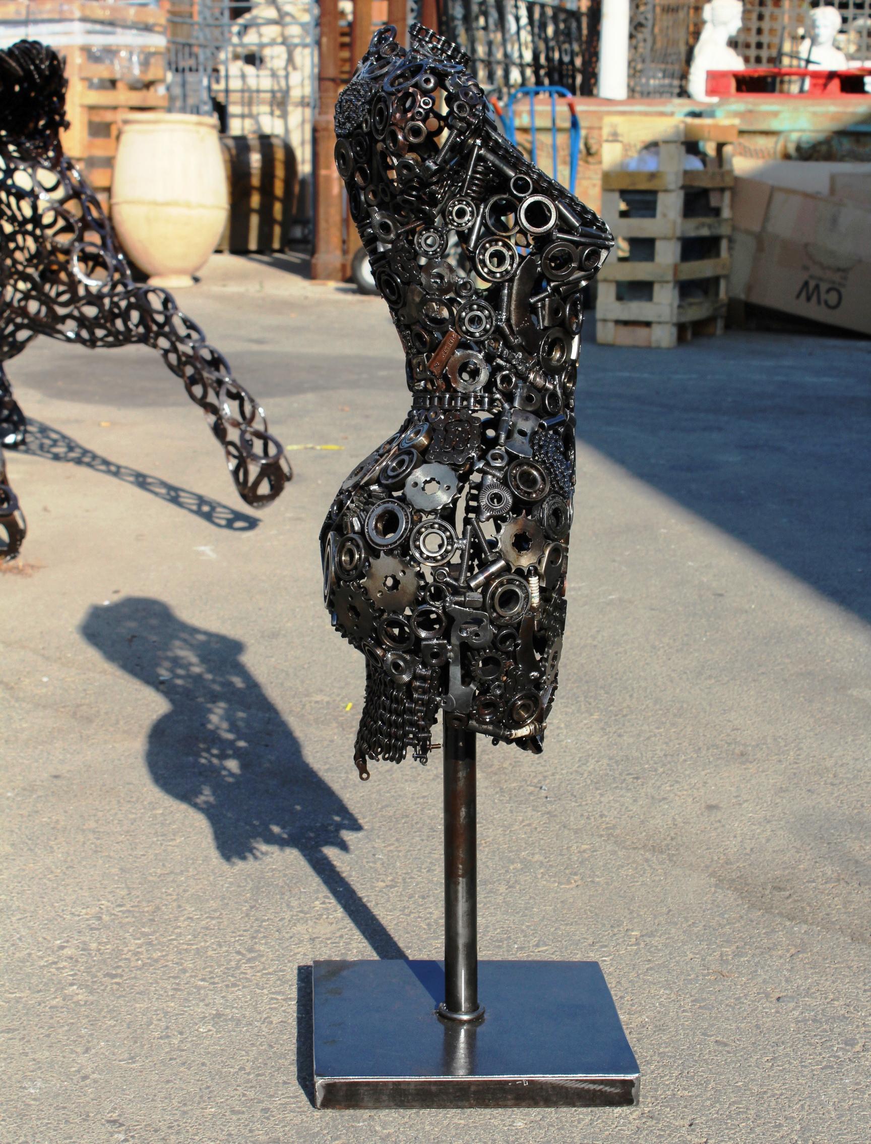European Modernist Iron Torso Sculpture Made Up of Mechanical Parts