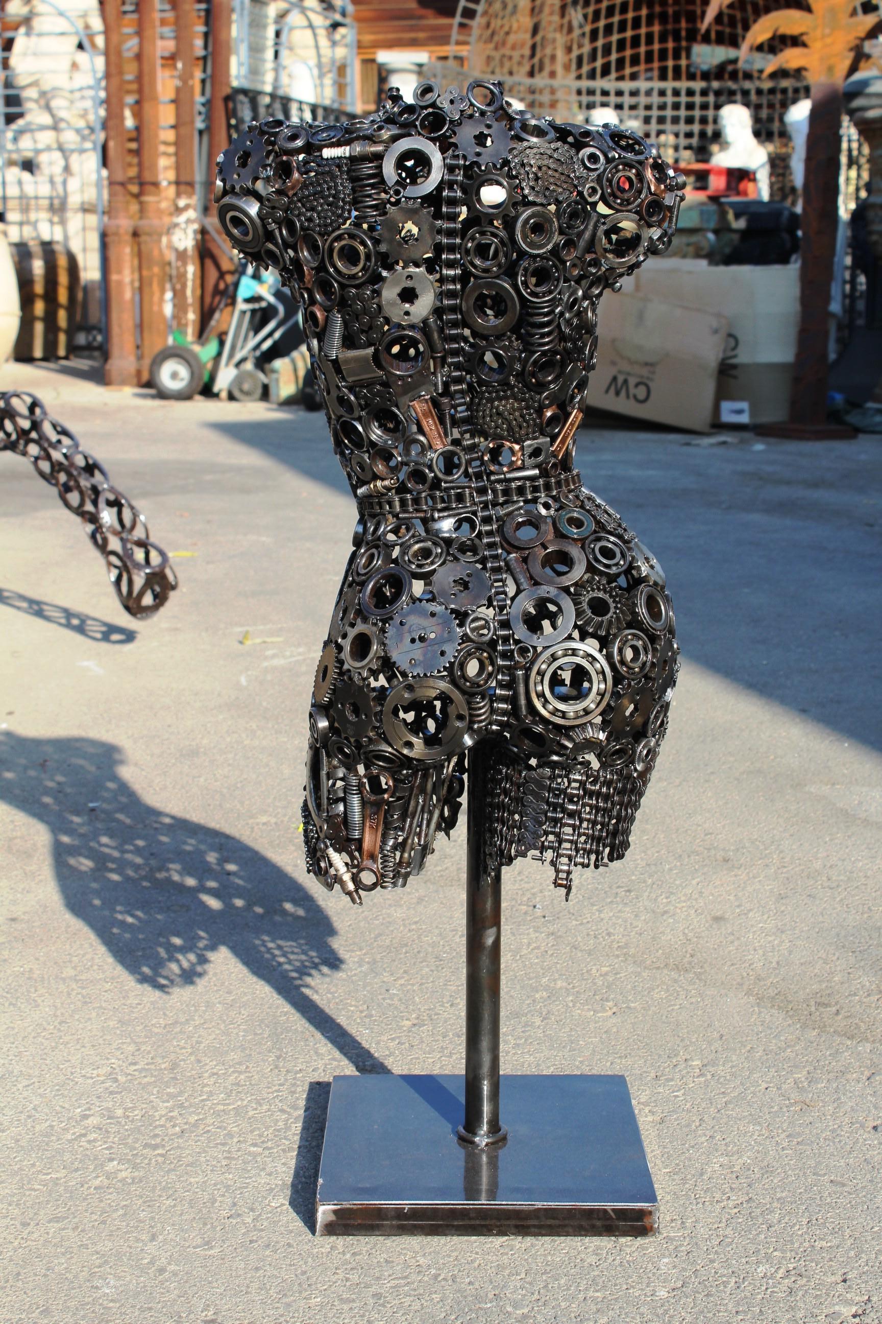 Contemporary Modernist Iron Torso Sculpture Made Up of Mechanical Parts