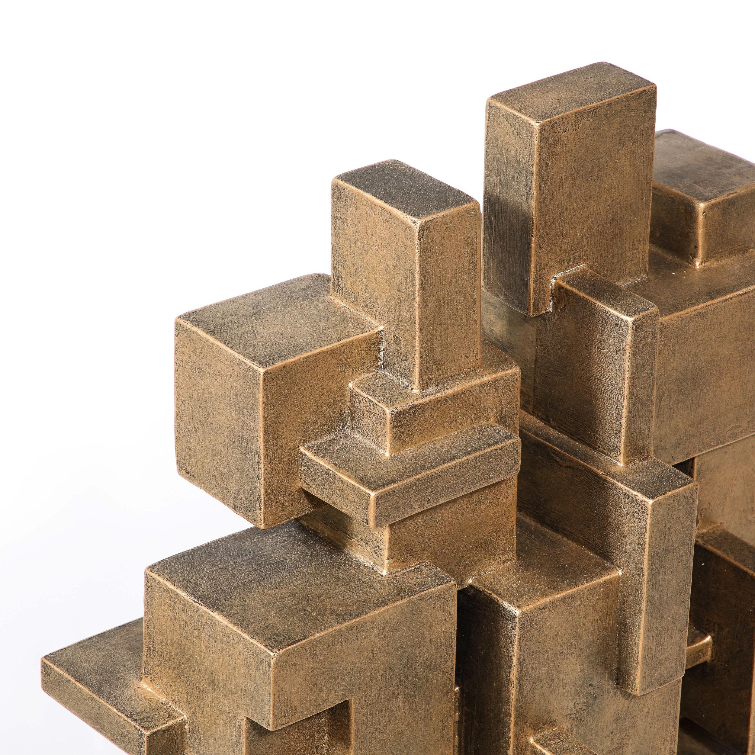 Modernist Isometric Grid Sculpture in Patented Gold Finish by Dan Schneiger For Sale 1