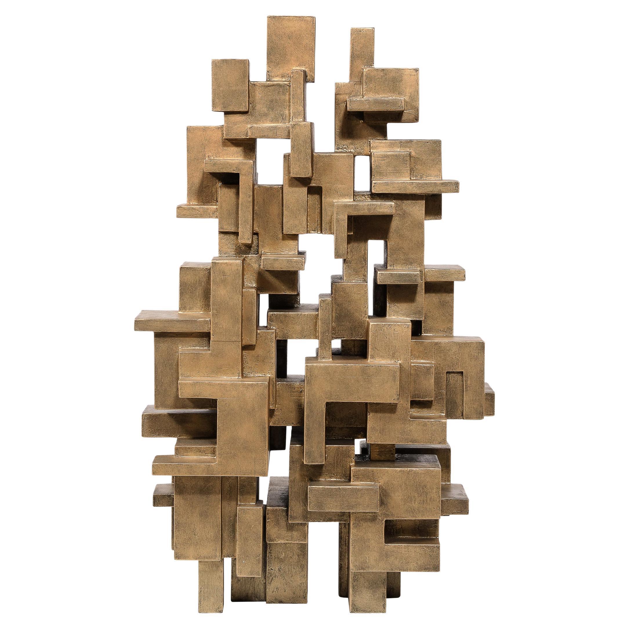 Scultura modernista a griglia isometrica con finitura dorata brevettata di Dan Schneiger