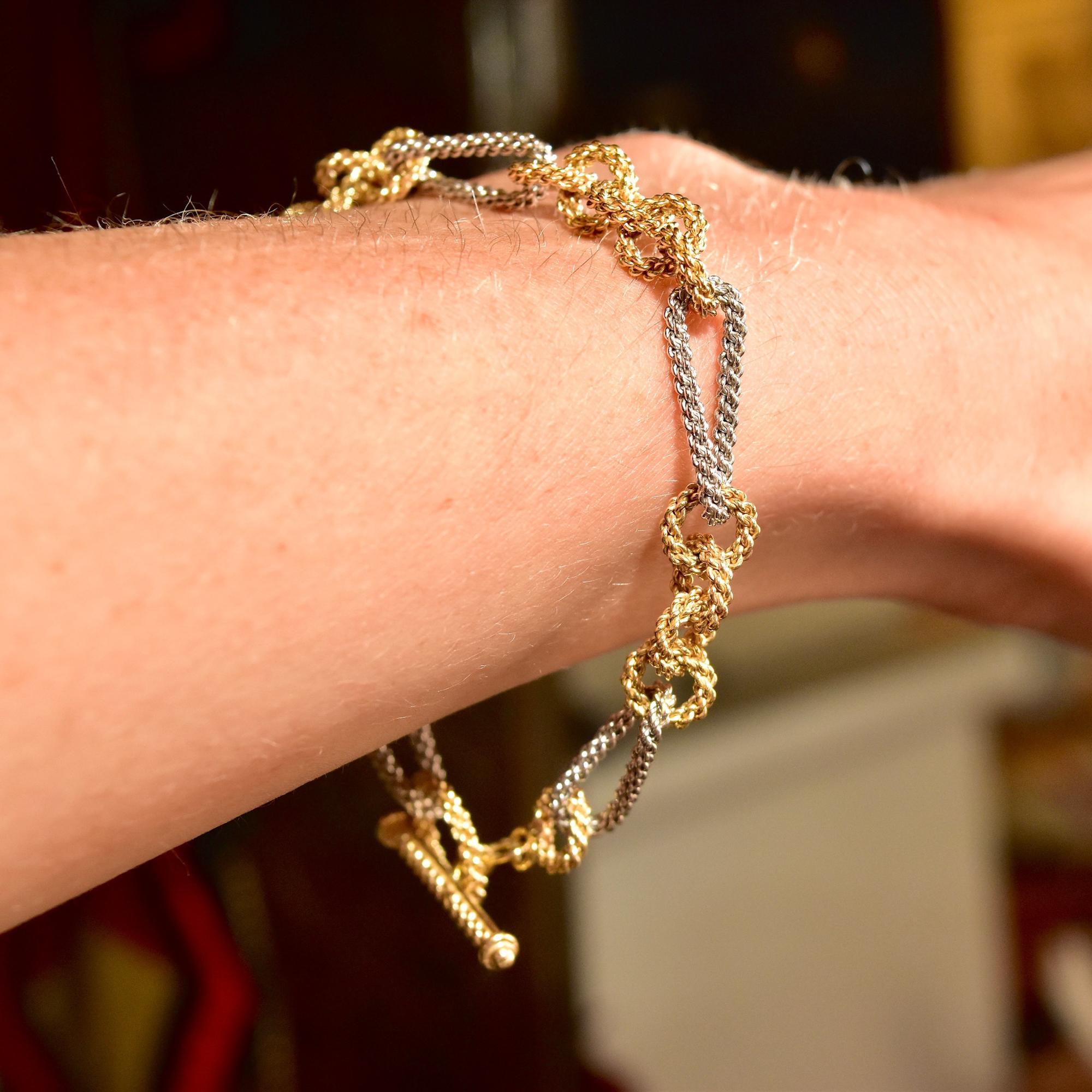 Women's or Men's Modernist Italian 14k Textured Link Bracelet