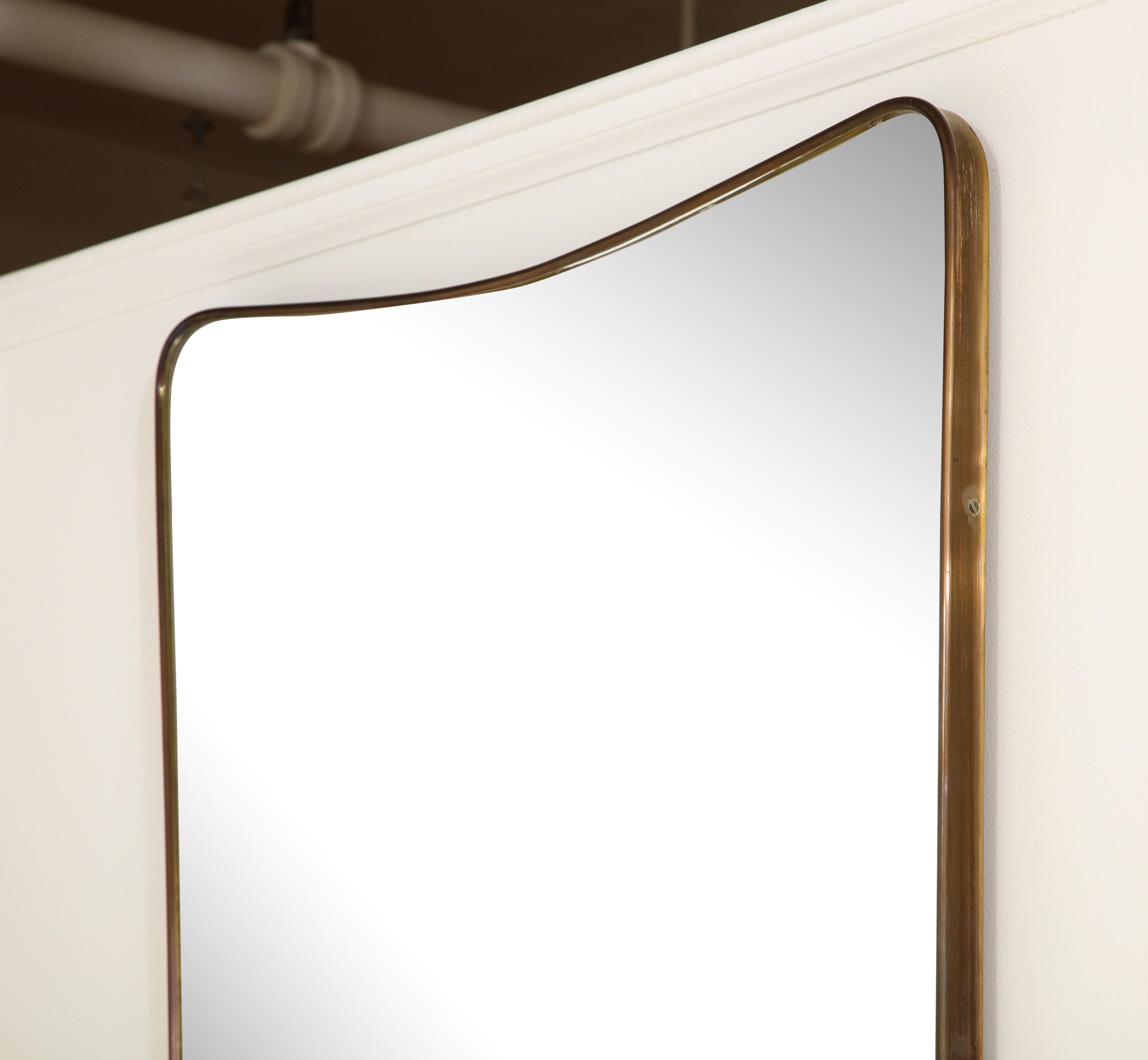 Mid-Century Modern Modernist Italian 1950's Shaped Brass Mirror For Sale
