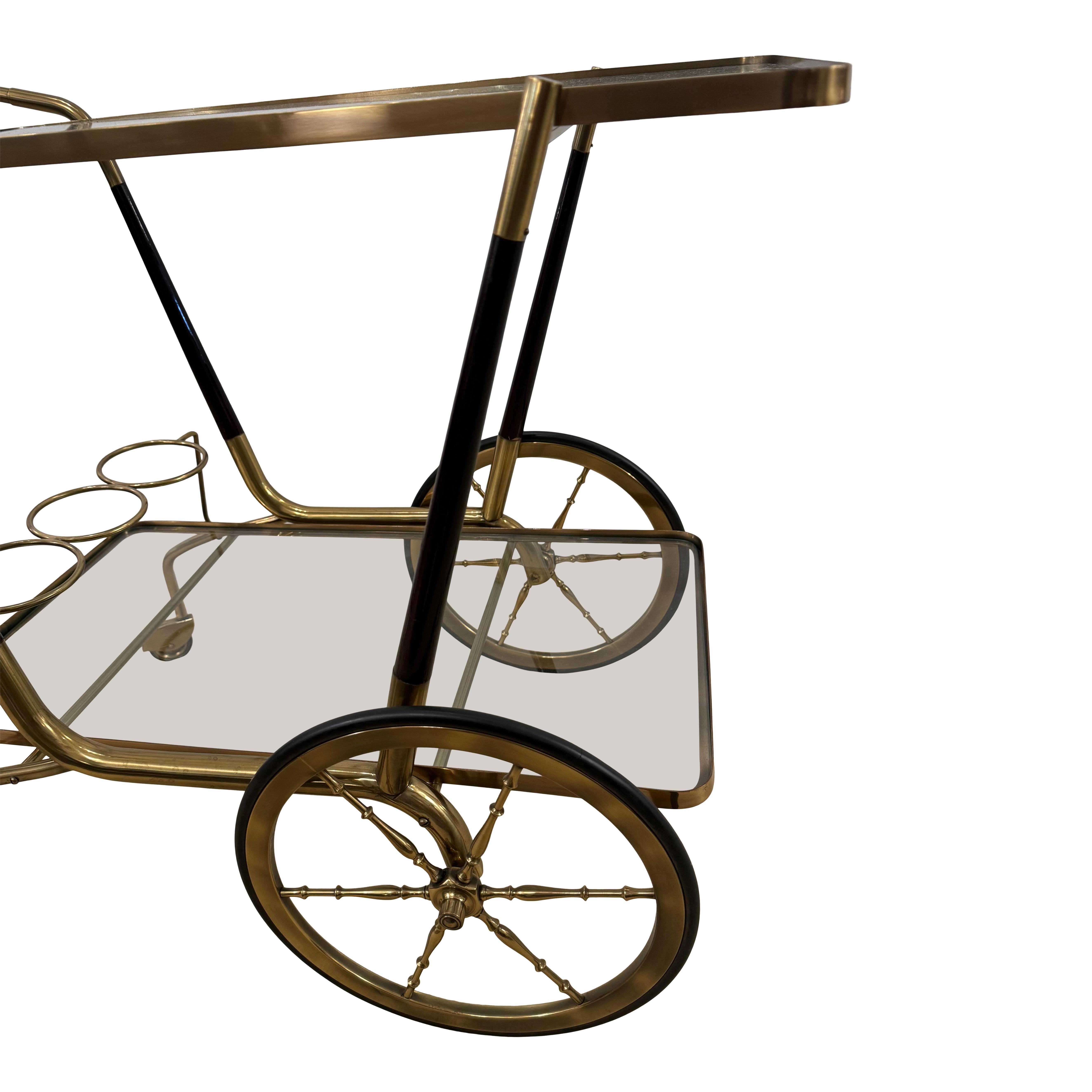 Brass Modernist Italian Bar Cart For Sale