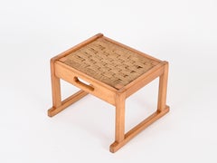 Modernist Italian Beech and Woven Rope Stool or Side Table, 1950s