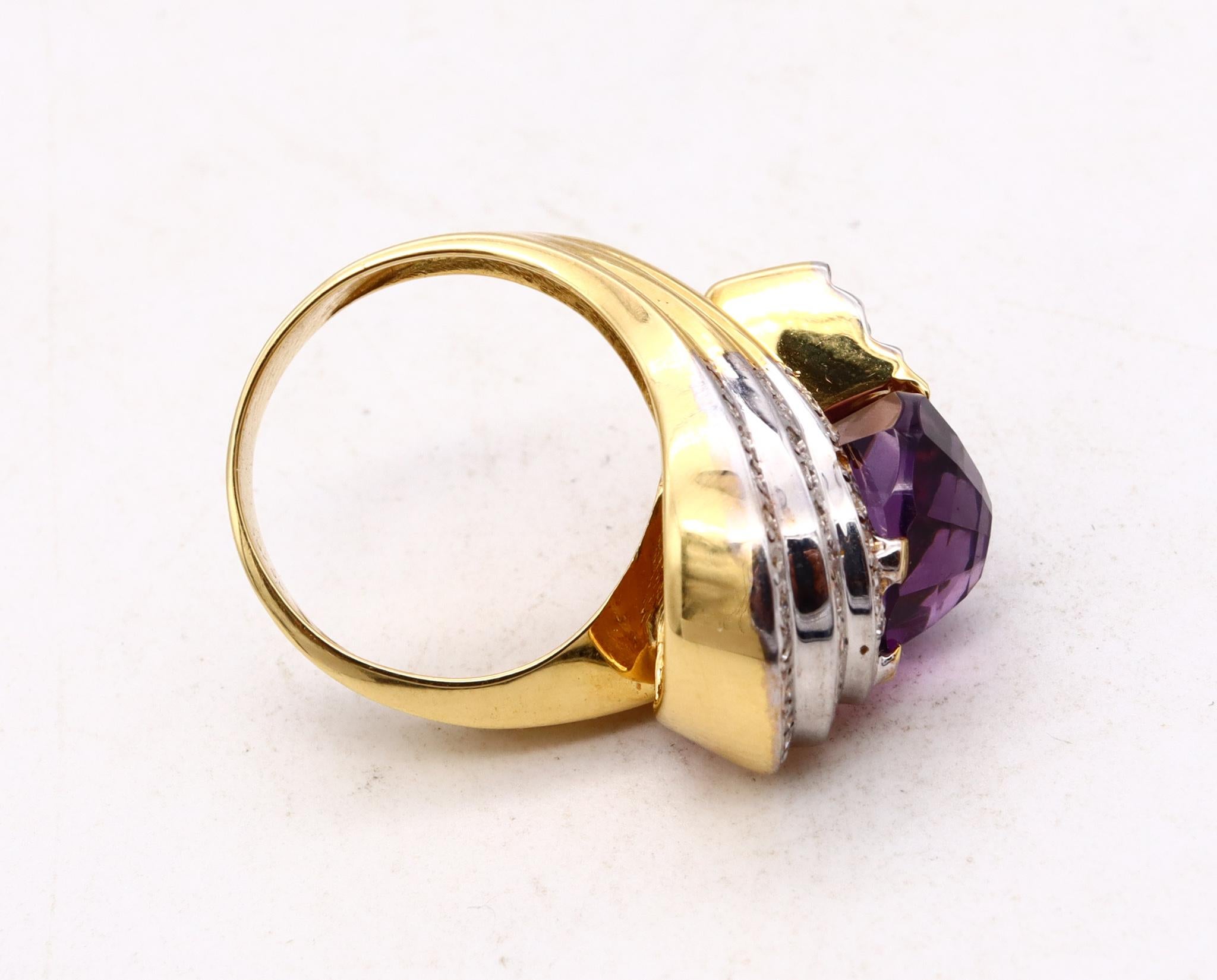 Modernist Italian Bypass Cocktail Ring 18k Gold 7.31ctw Amethyst and Diamonds 1