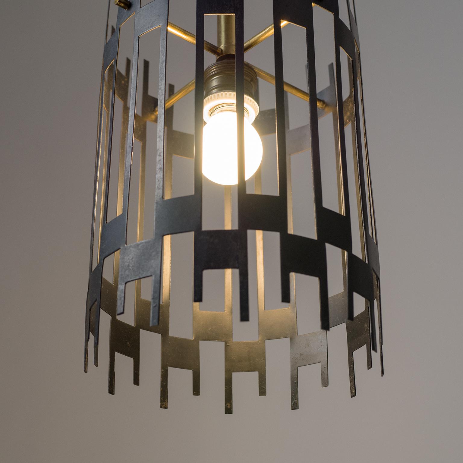 Lacquered Modernist Italian 'Cage' Pendant, 1950s For Sale