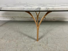 Modernist Italian Carrara Marble and Brass "Surfboard" Cocktail / Coffee Table