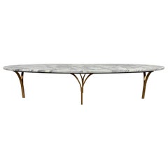 Modernist Italian Carrara Marble and Brass "Surfboard" Cocktail / Coffee Table