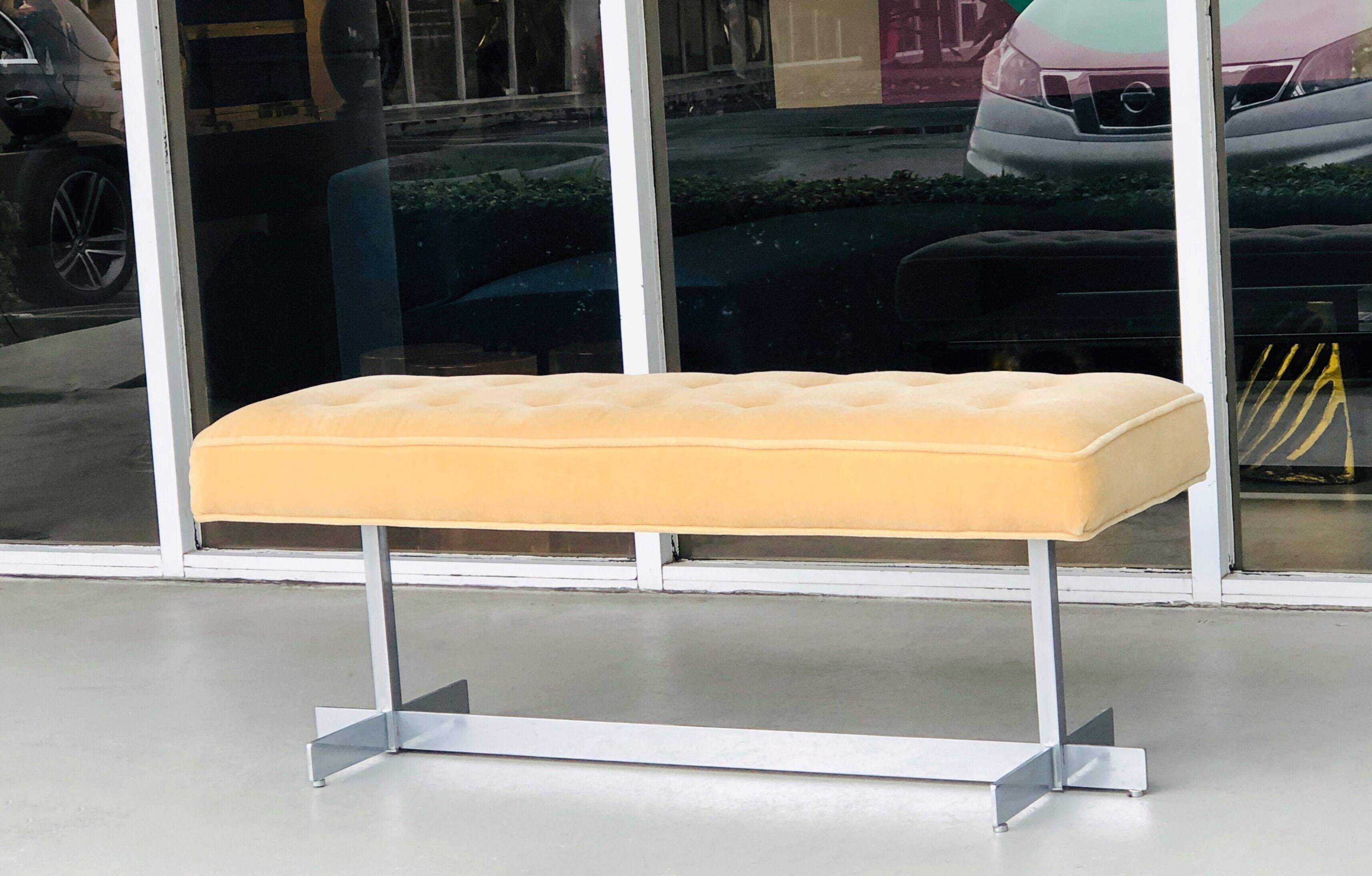 Modernist Italian Chrome Bench with Mohair Seat, 1960s In Good Condition In Miami, FL
