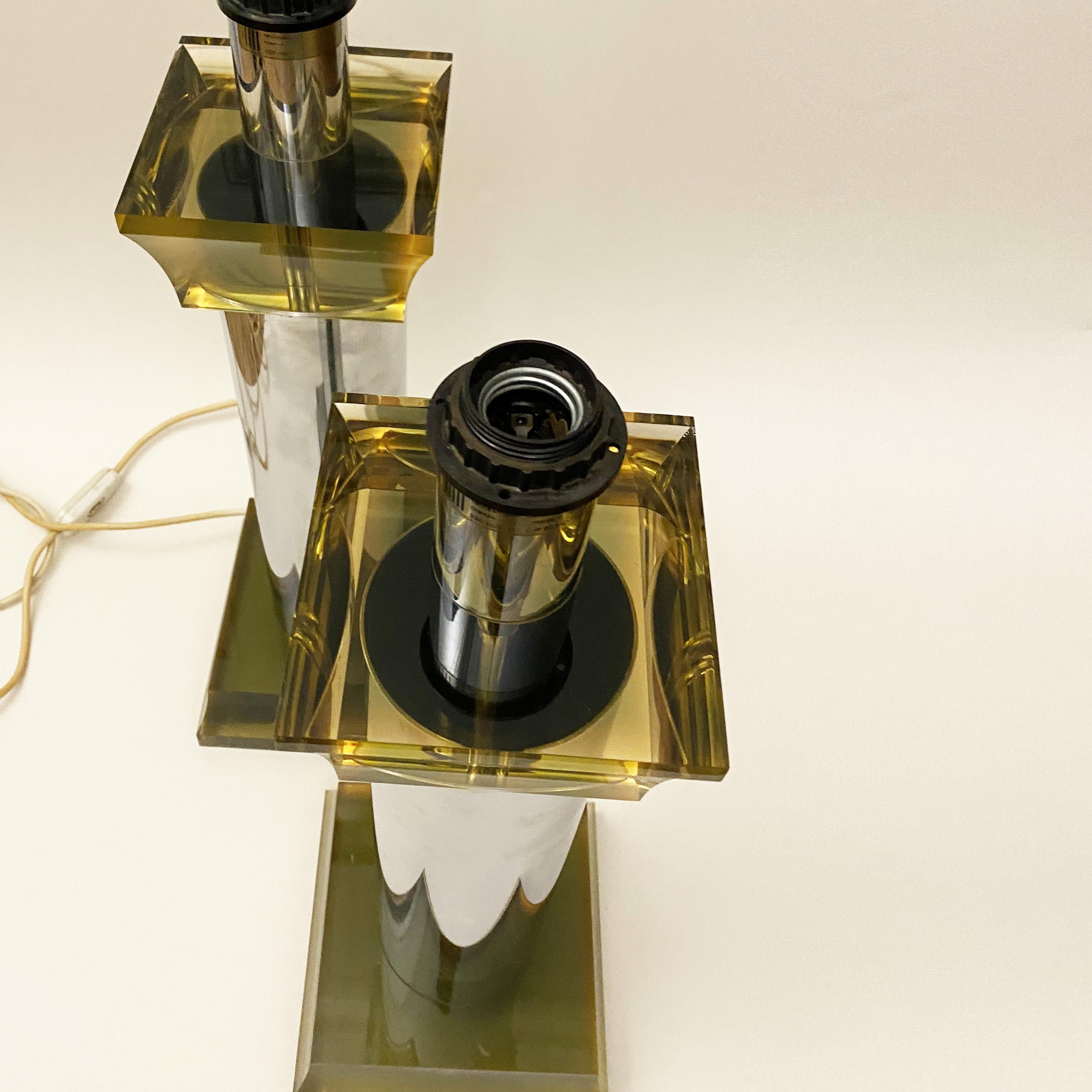 Late 20th Century Modernist Italian Chrome & Lucite Lamp by Felice Antonio Botta, 1970s, set of 2. For Sale